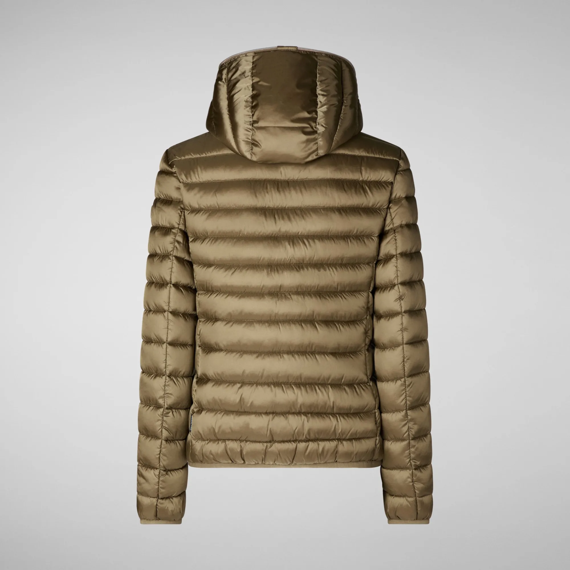 Clearance Save The Duck Women's Alexis Hooded Animal free Puffer Jacket in Husk Green HuskGreen