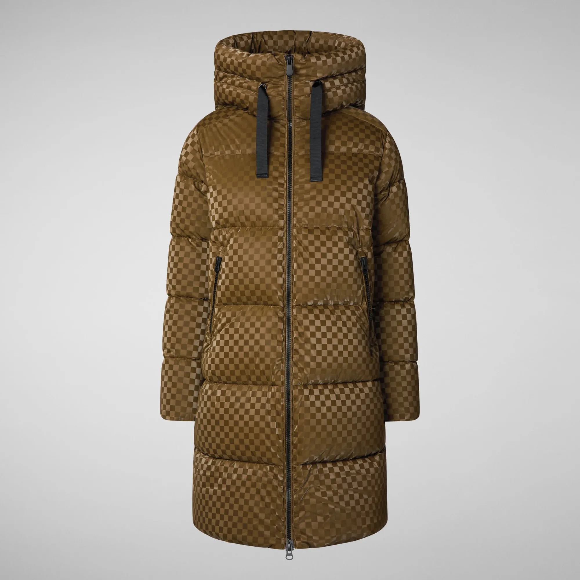 Discount Save The Duck Women's Amaranta Hooded Animal free Puffer Coat in Bark Green BarkGreen