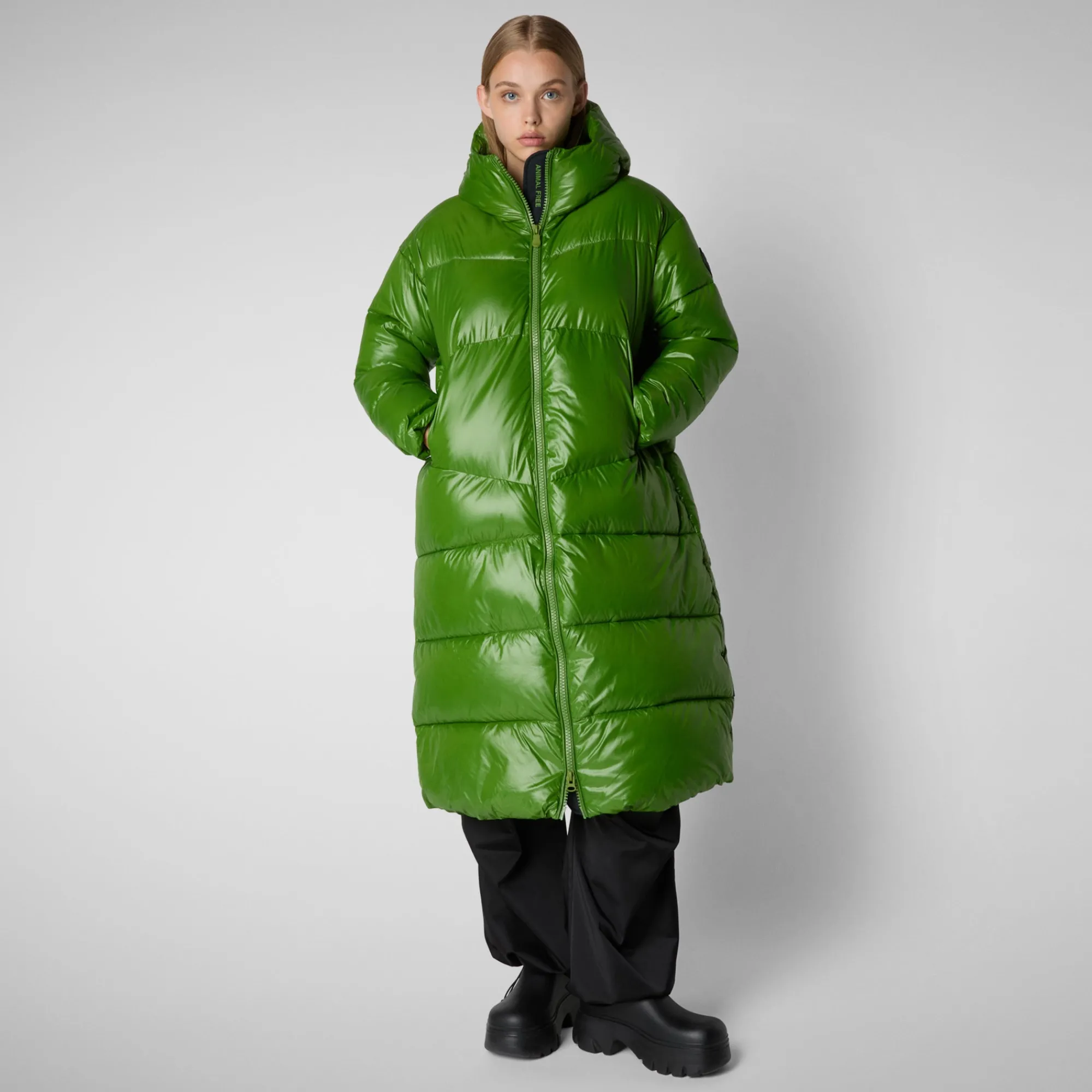 Discount Save The Duck Women's animal free hooded Animal free Puffer jacket Clarice in GRASS GREEN GrassGreen