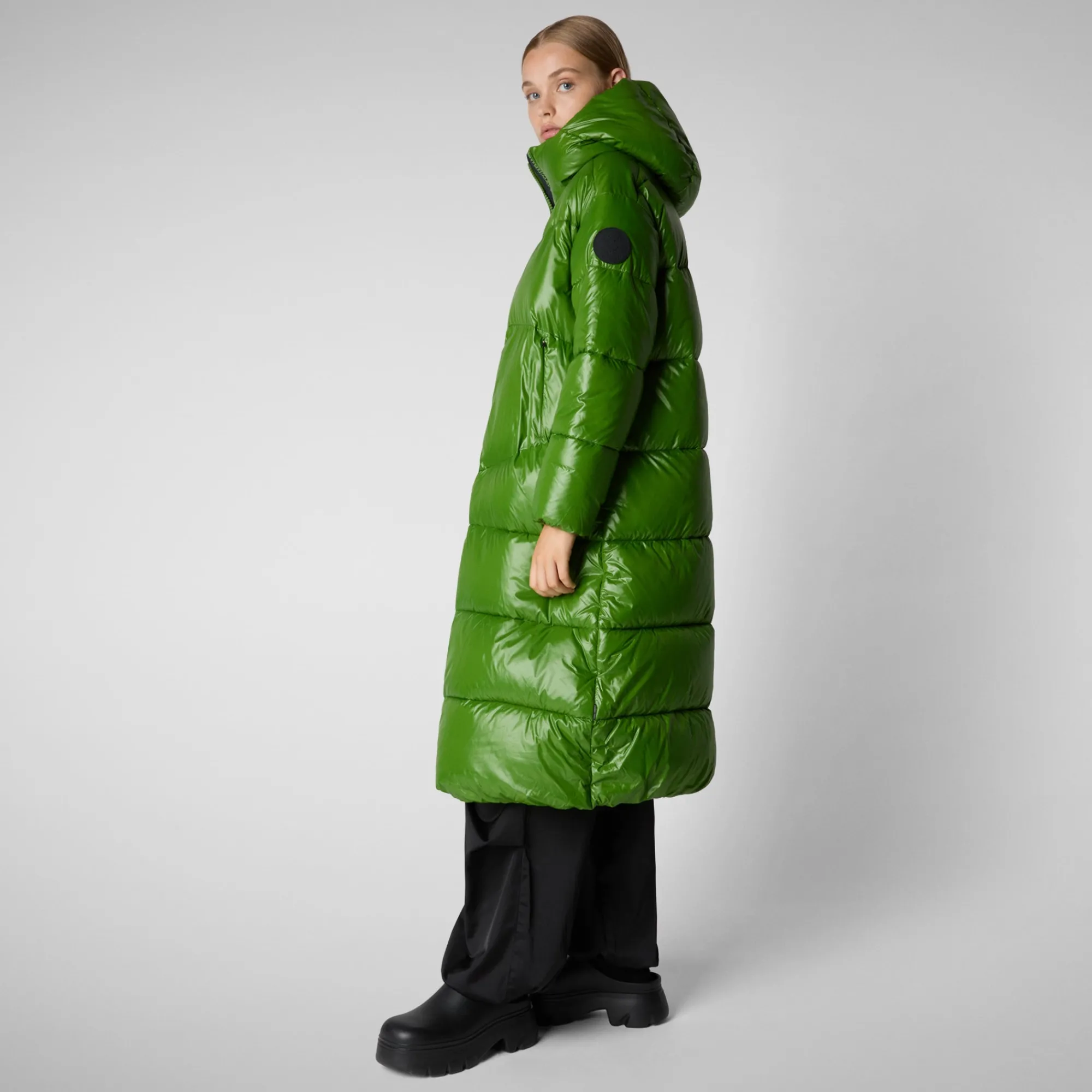 Discount Save The Duck Women's animal free hooded Animal free Puffer jacket Clarice in GRASS GREEN GrassGreen