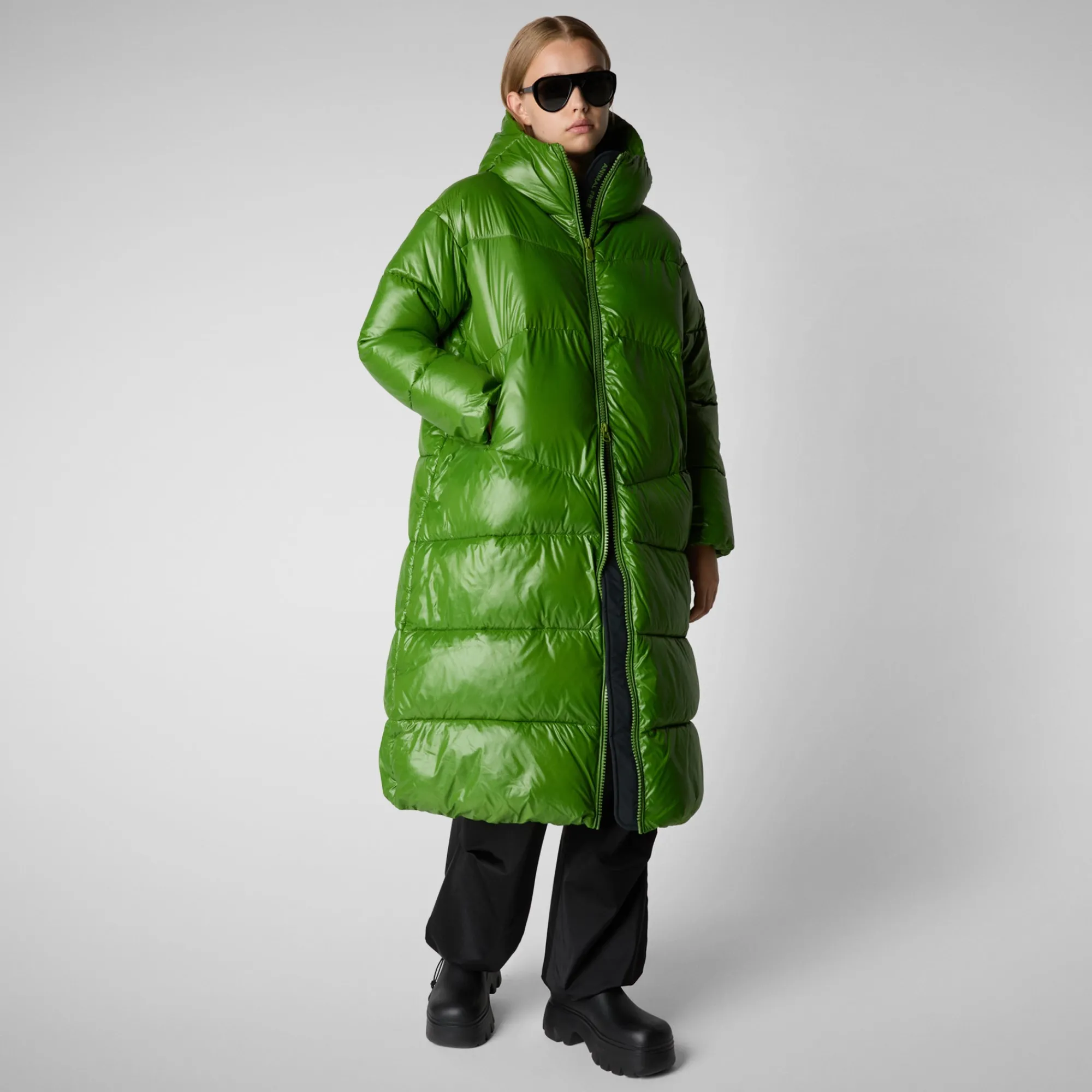 Discount Save The Duck Women's animal free hooded Animal free Puffer jacket Clarice in GRASS GREEN GrassGreen
