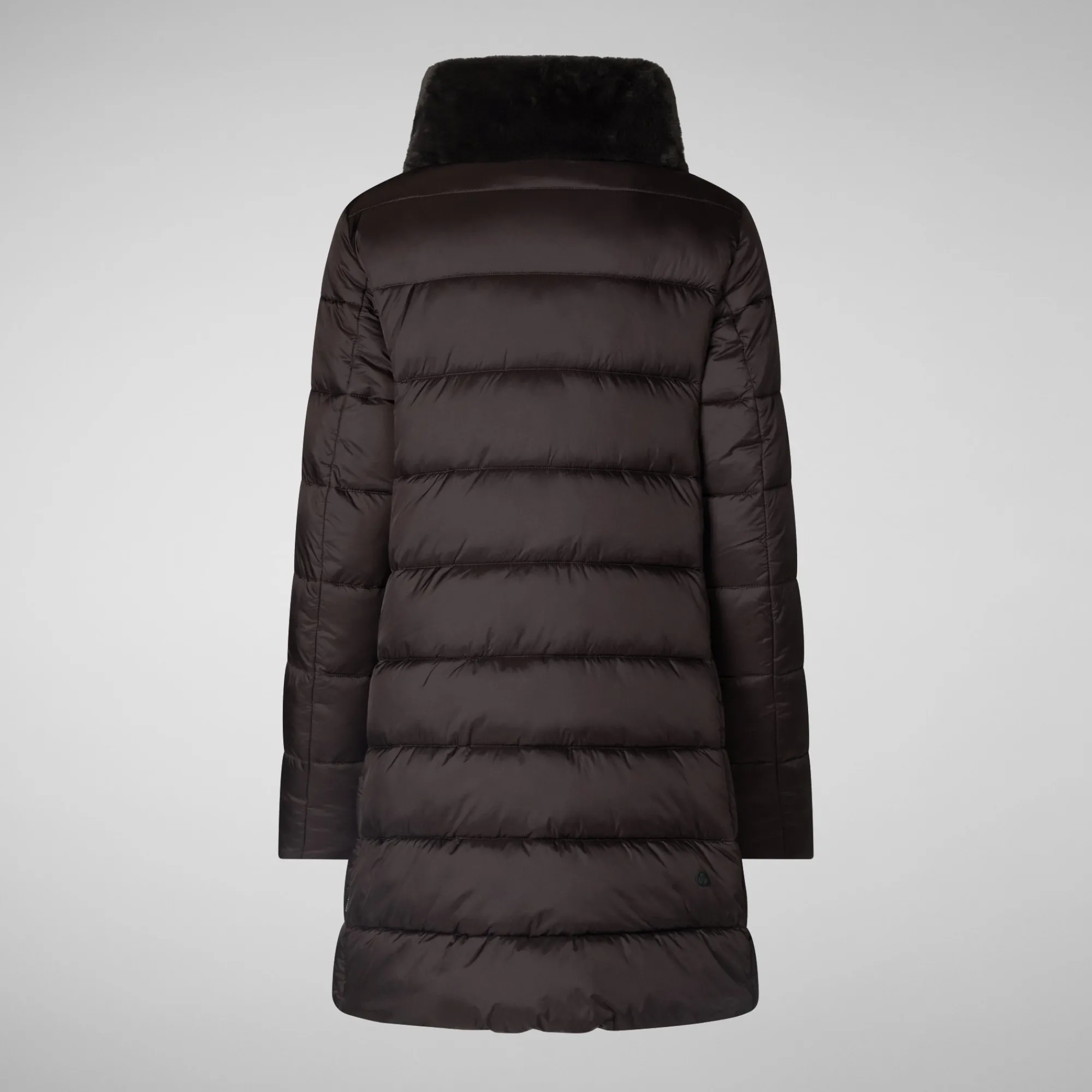 New Save The Duck Women's Animal free Puffer Coat Dalea with Faux Fur Collar in Brown Black BrownBlack