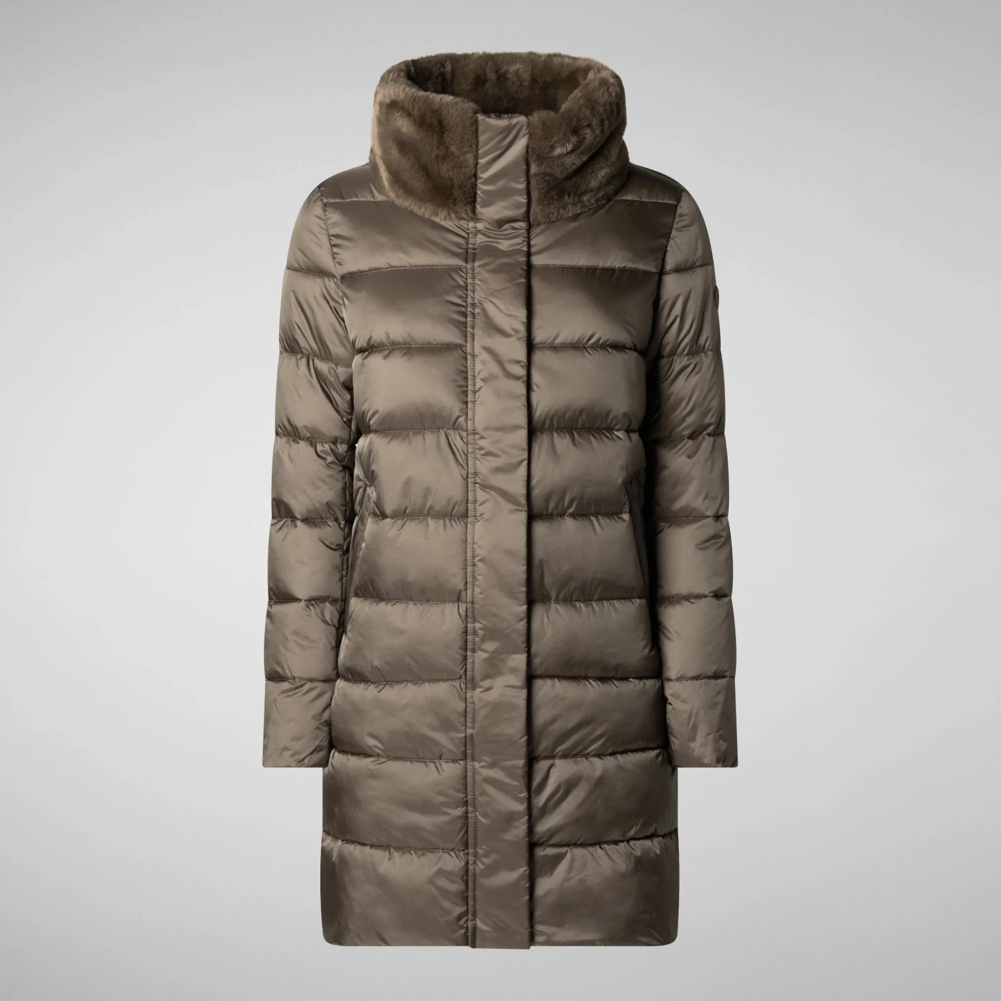 Online Save The Duck Women's Animal free Puffer Coat Dalea with Faux Fur Collar in Mud Grey MudGrey
