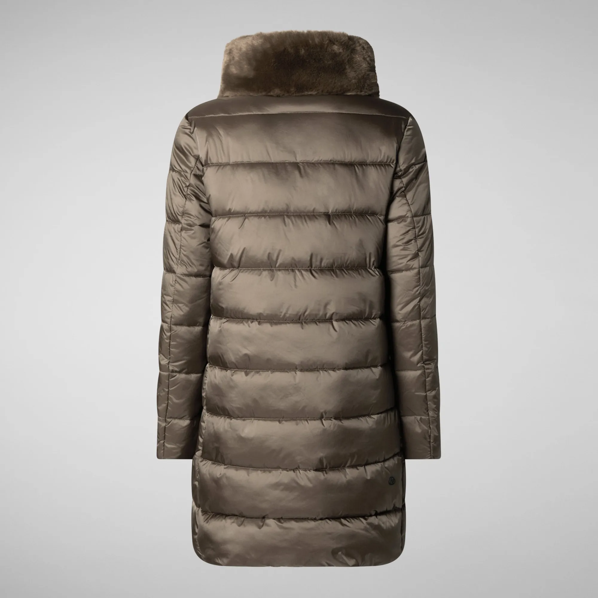Online Save The Duck Women's Animal free Puffer Coat Dalea with Faux Fur Collar in Mud Grey MudGrey