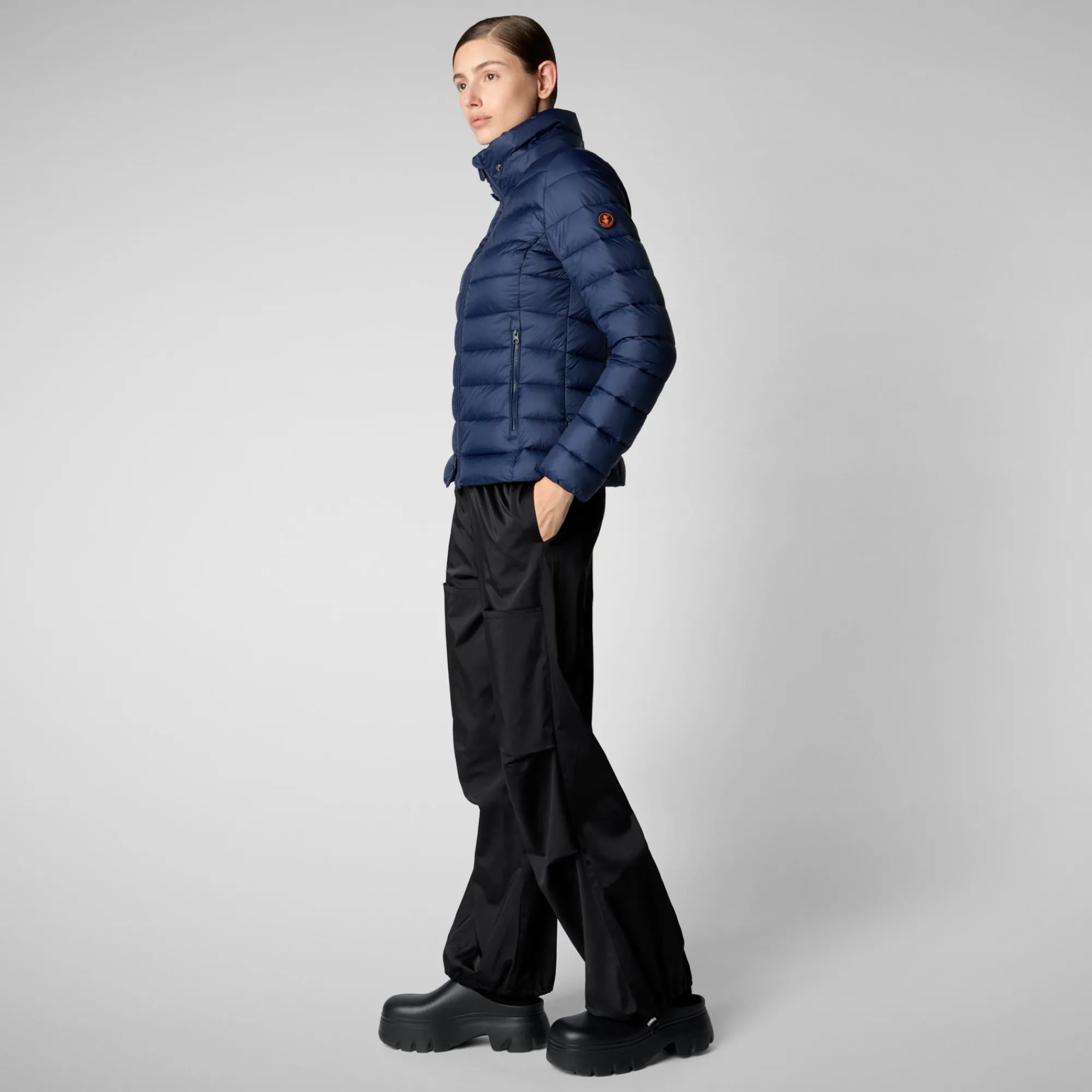 Best Sale Save The Duck Women's Animal free Puffer Jacket Amelie  with Detachable Hood in Navy Blue NavyBlue