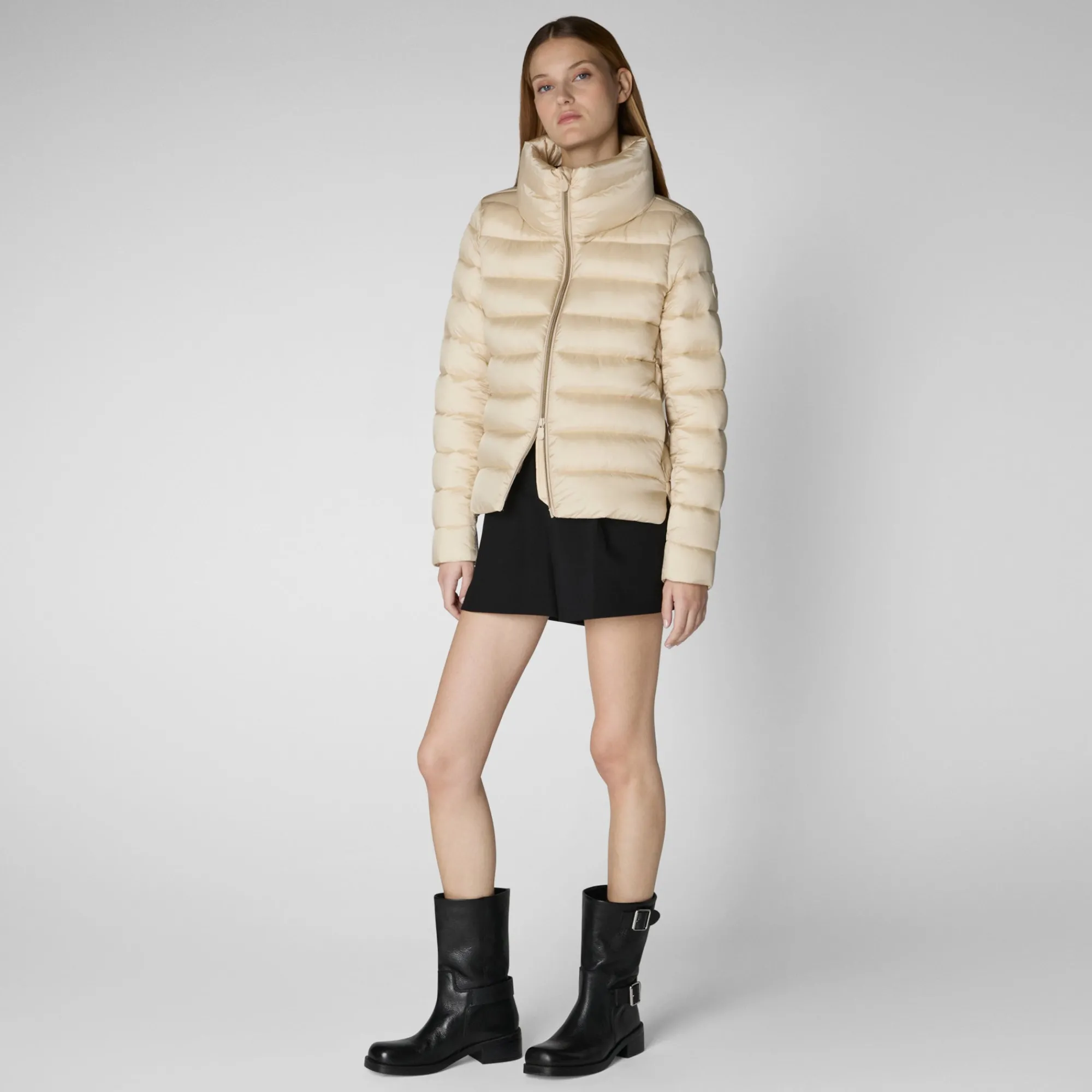 Shop Save The Duck Women's  Animal free Puffer Jacket Elsie in shore Beige ShoreBeige