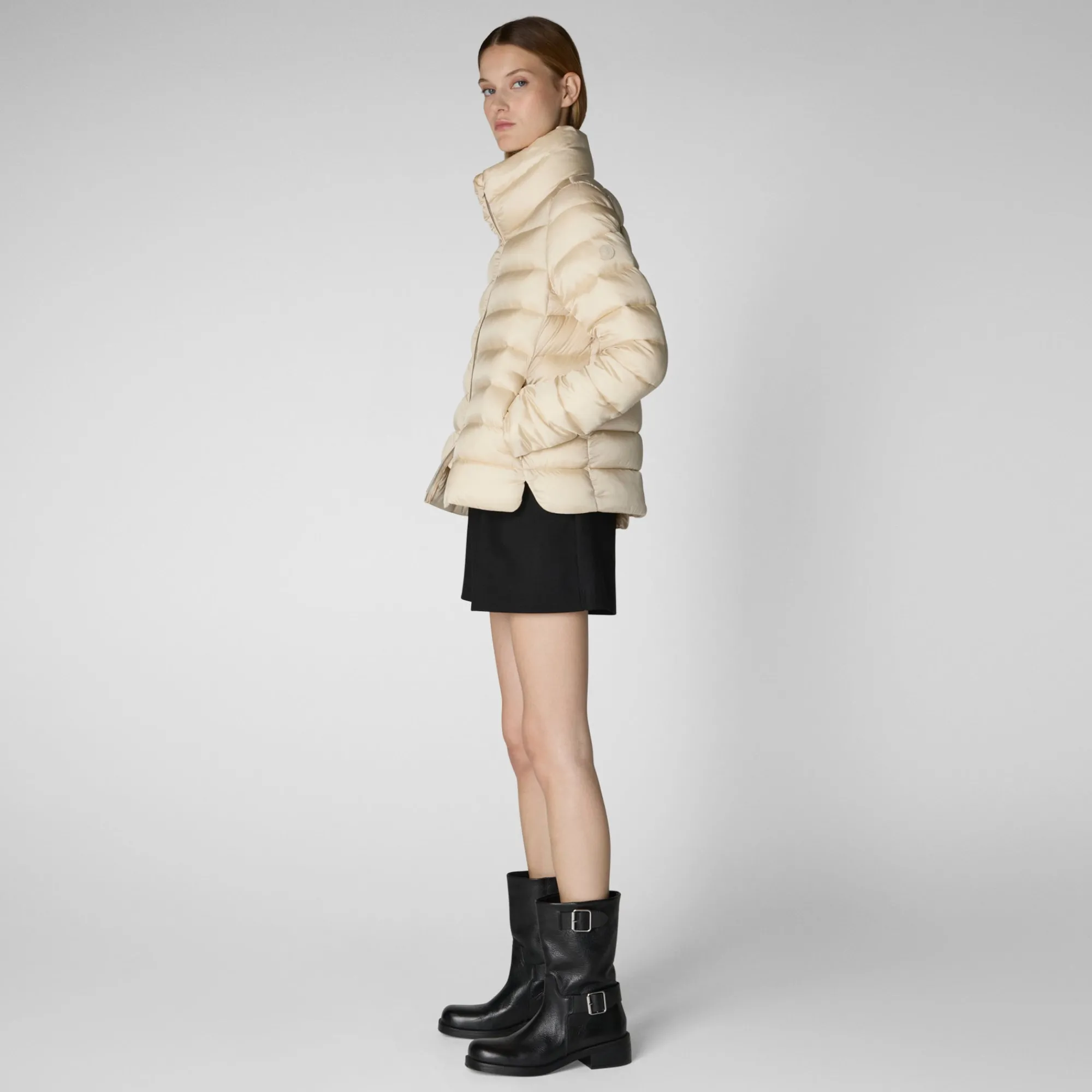 Shop Save The Duck Women's  Animal free Puffer Jacket Elsie in shore Beige ShoreBeige