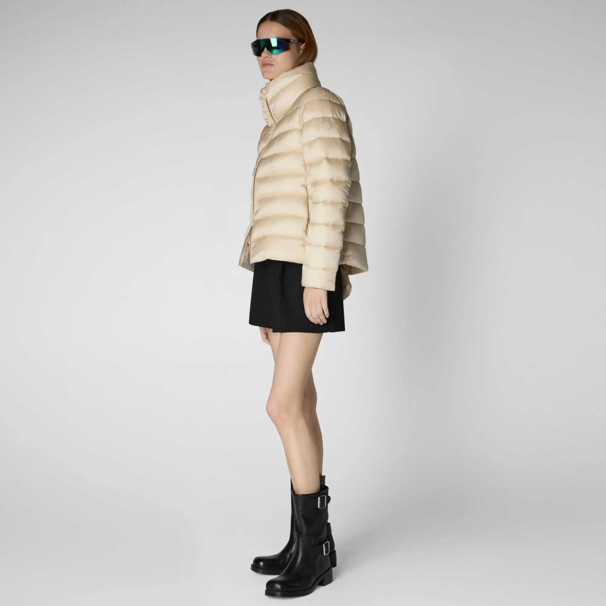 Shop Save The Duck Women's  Animal free Puffer Jacket Elsie in shore Beige ShoreBeige