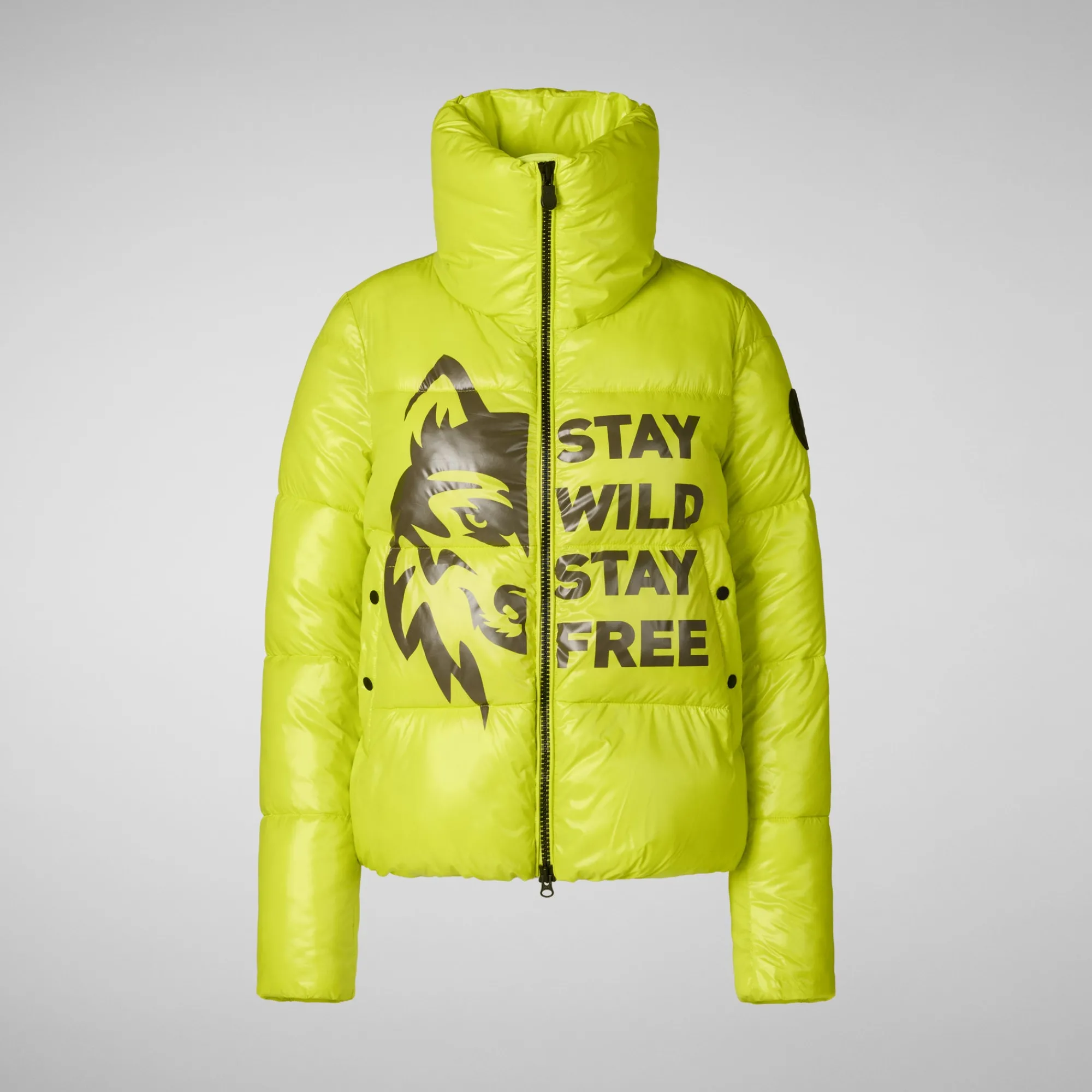 Flash Sale Save The Duck Women's animal free Puffer jacket Ivy in lichen green wolf print LichenGreen