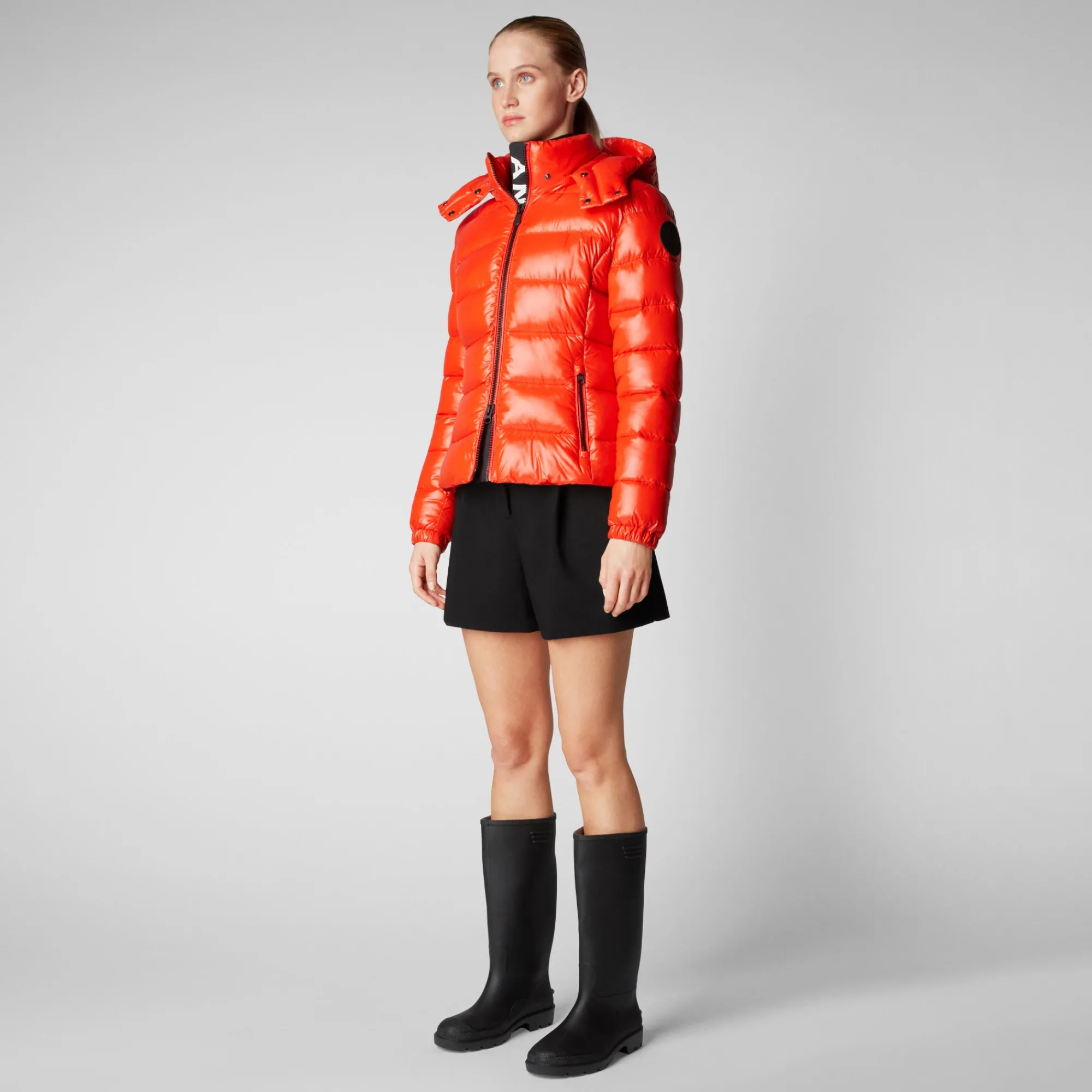 Store Save The Duck Women's Cosmary Puffer Jacket with Detachable Hood in Poppy Red PoppyRed