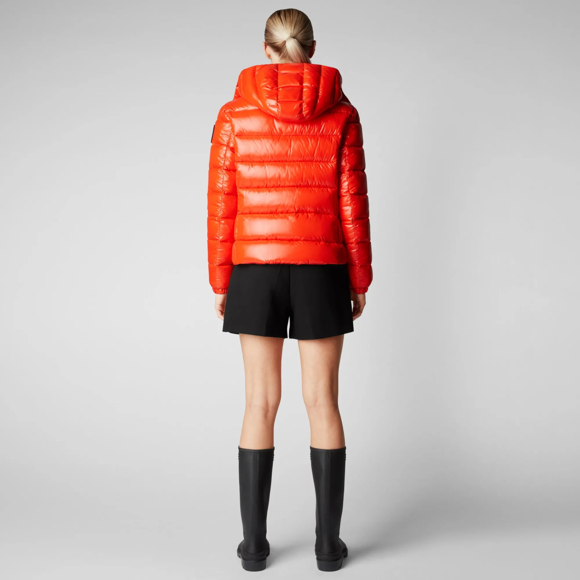 Store Save The Duck Women's Cosmary Puffer Jacket with Detachable Hood in Poppy Red PoppyRed