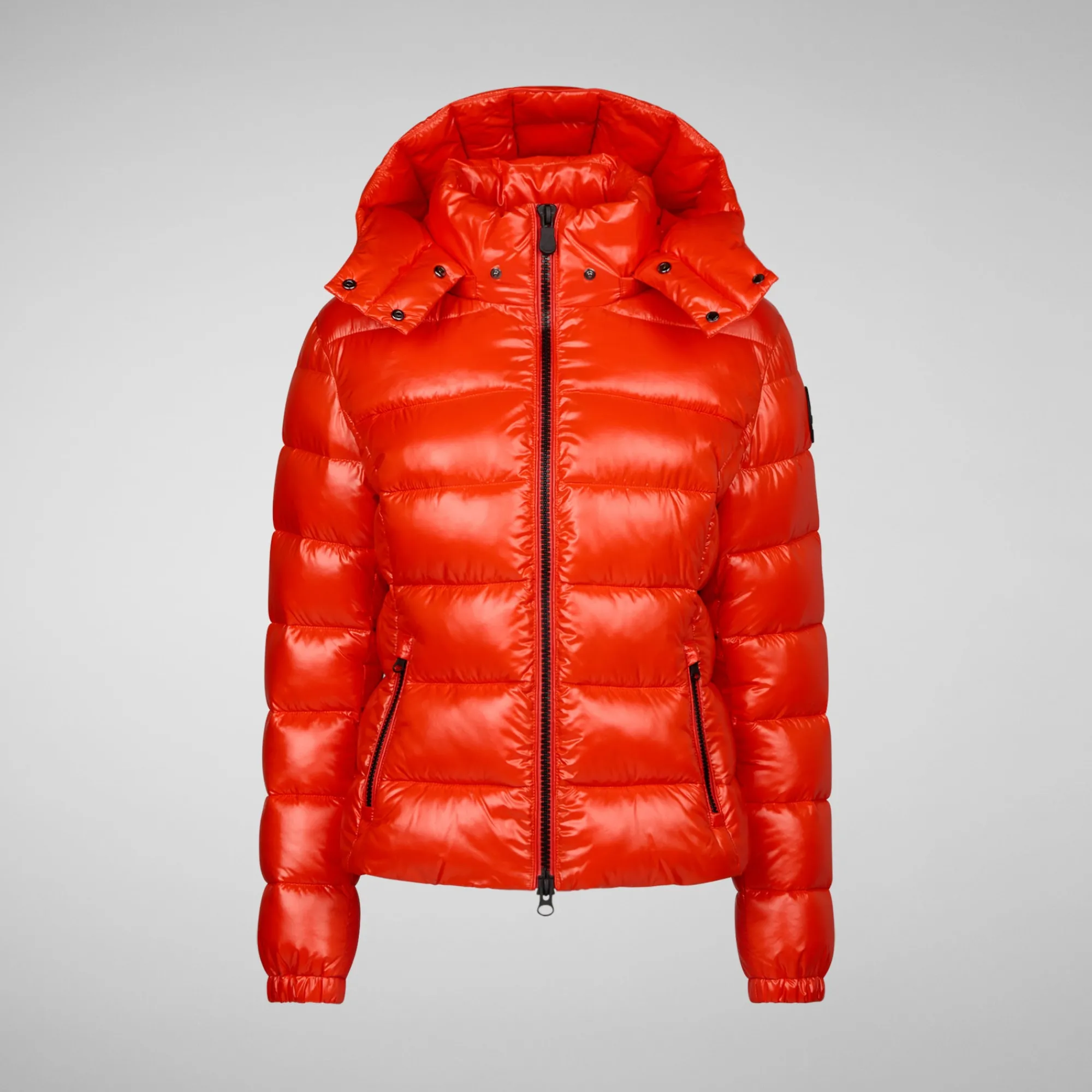 Store Save The Duck Women's Cosmary Puffer Jacket with Detachable Hood in Poppy Red PoppyRed