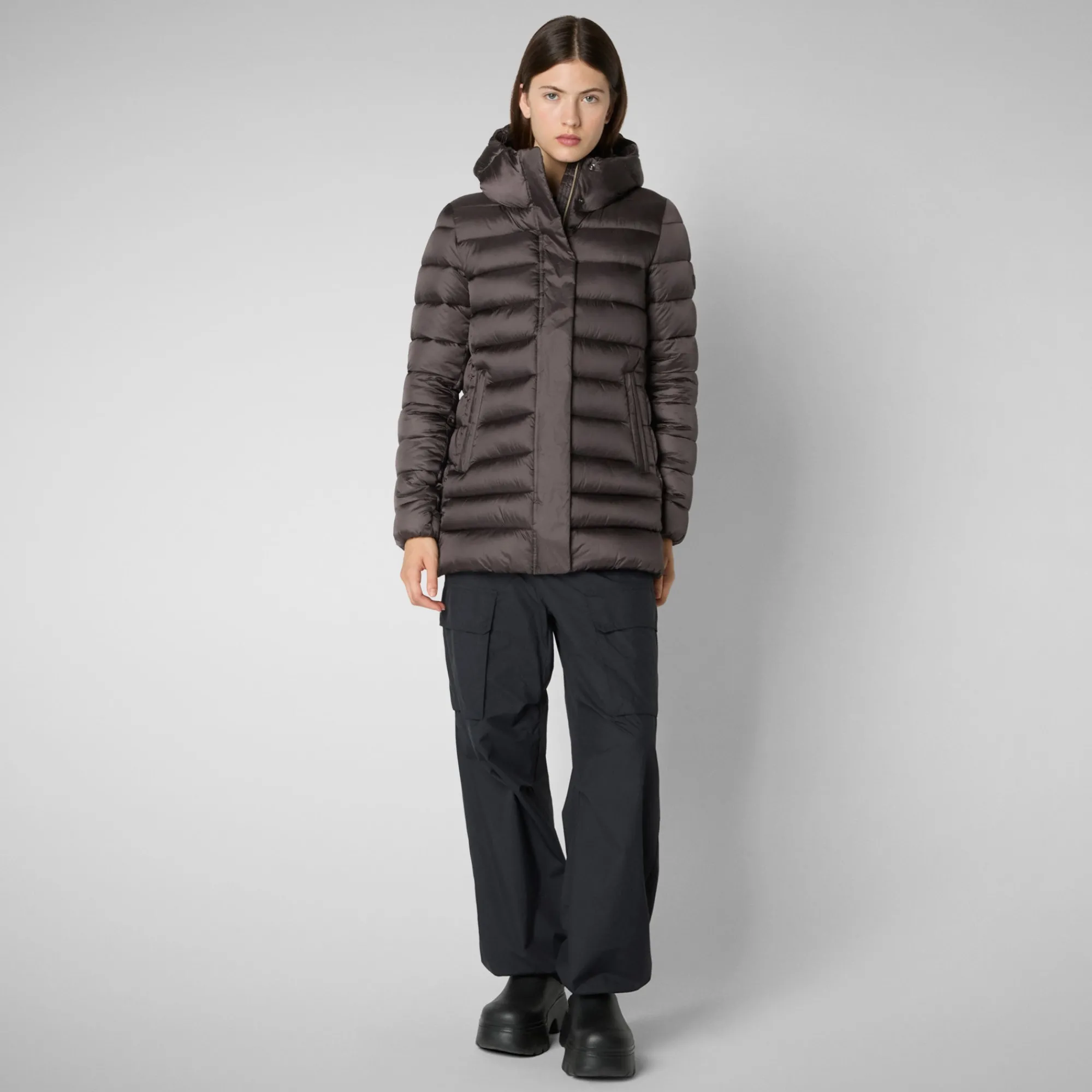 Sale Save The Duck Women's Hooded Animal free Puffer Coat Drimia in Brown Black BrownBlack
