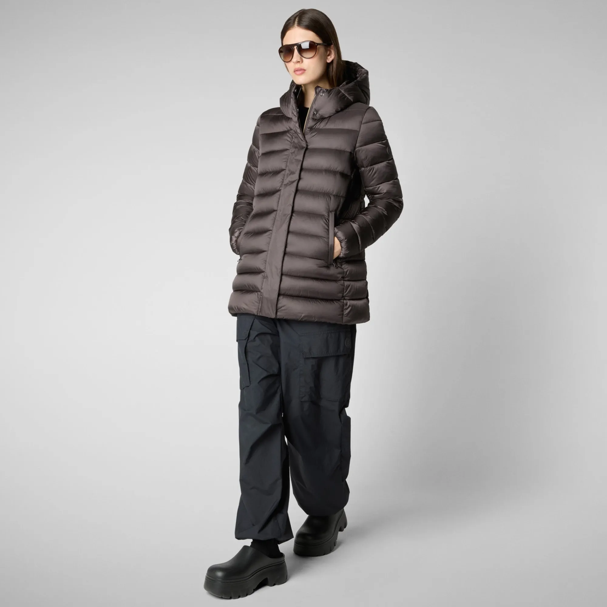 Sale Save The Duck Women's Hooded Animal free Puffer Coat Drimia in Brown Black BrownBlack