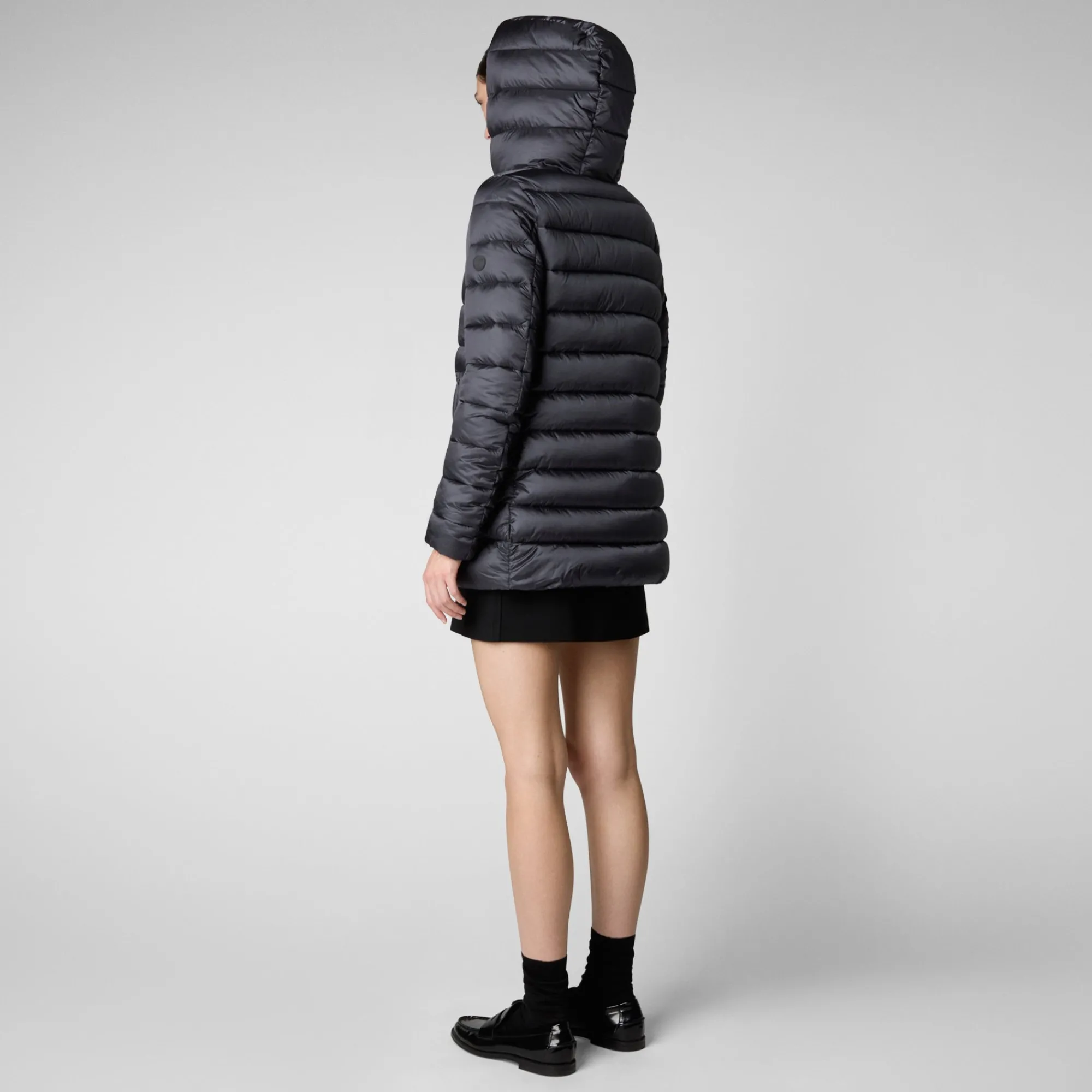 Flash Sale Save The Duck Women's Hooded Animal free Puffer Coat Drimia in Ebony Grey EbonyGrey