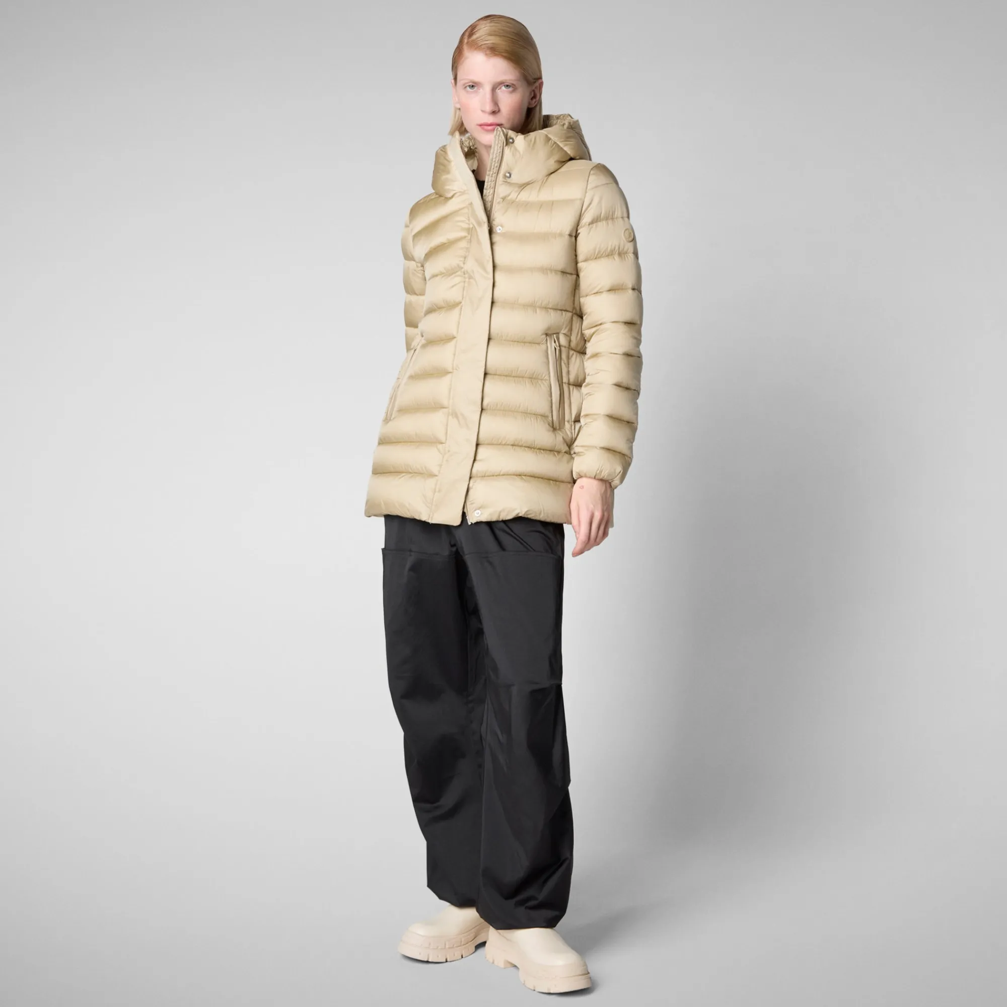 Shop Save The Duck Women's Hooded Animal free Puffer Coat Drimia in Wood Beige WoodBeige