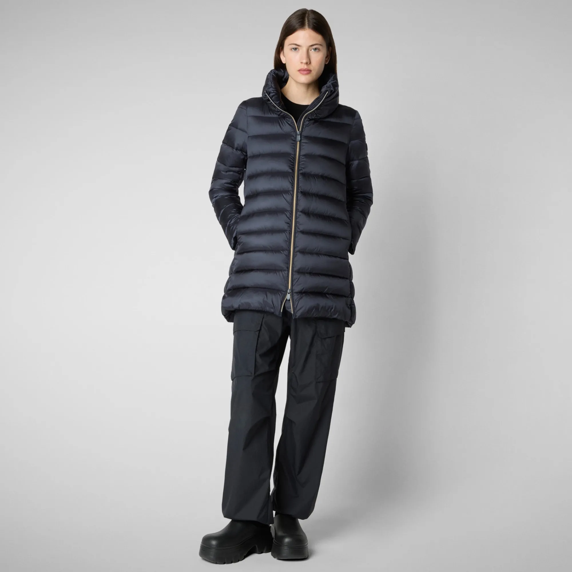 Cheap Save The Duck Women's Hooded Animal free Puffer Coat Lydia in blue black