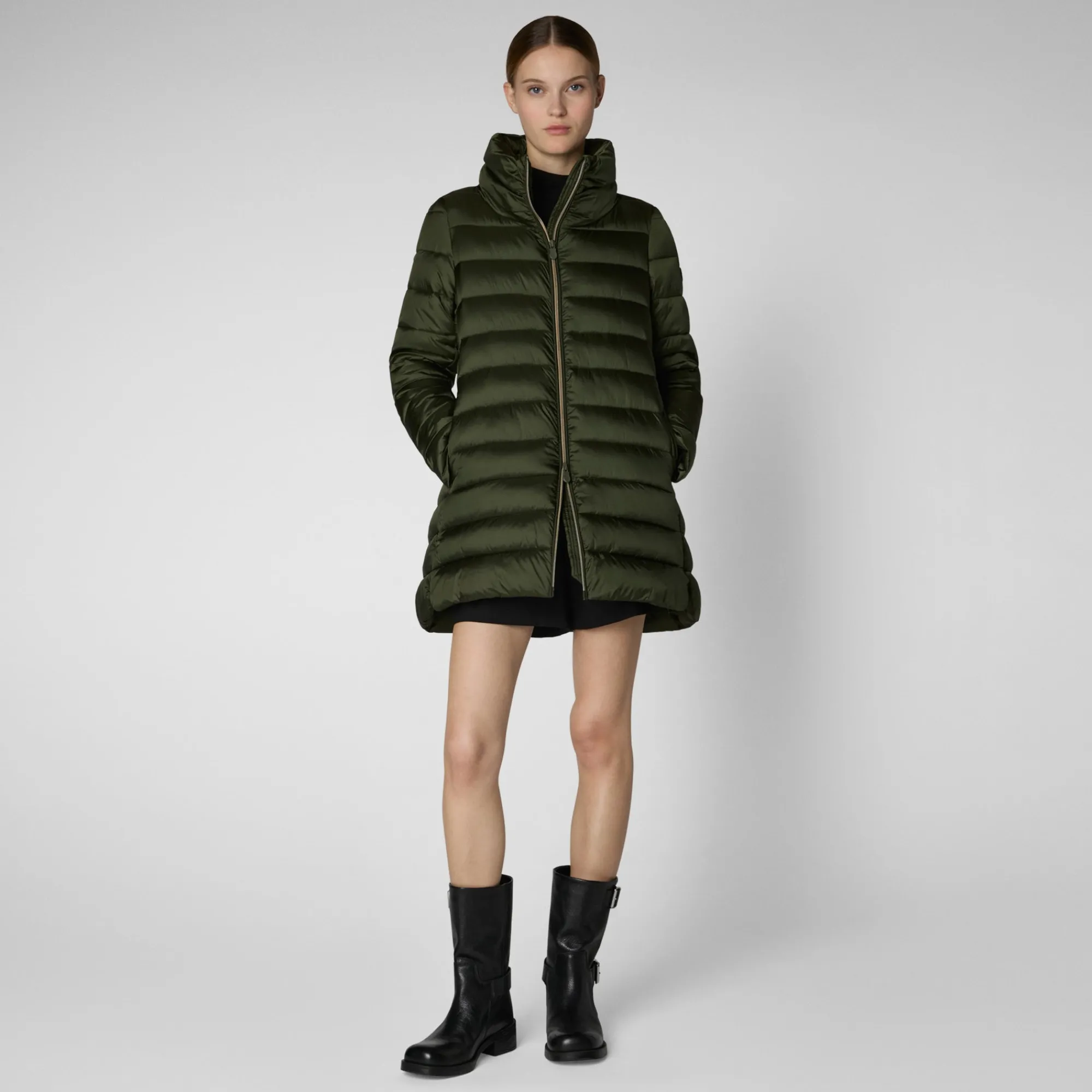 Cheap Save The Duck Women's Hooded Animal free Puffer Coat Lydia in pine green PineGreen