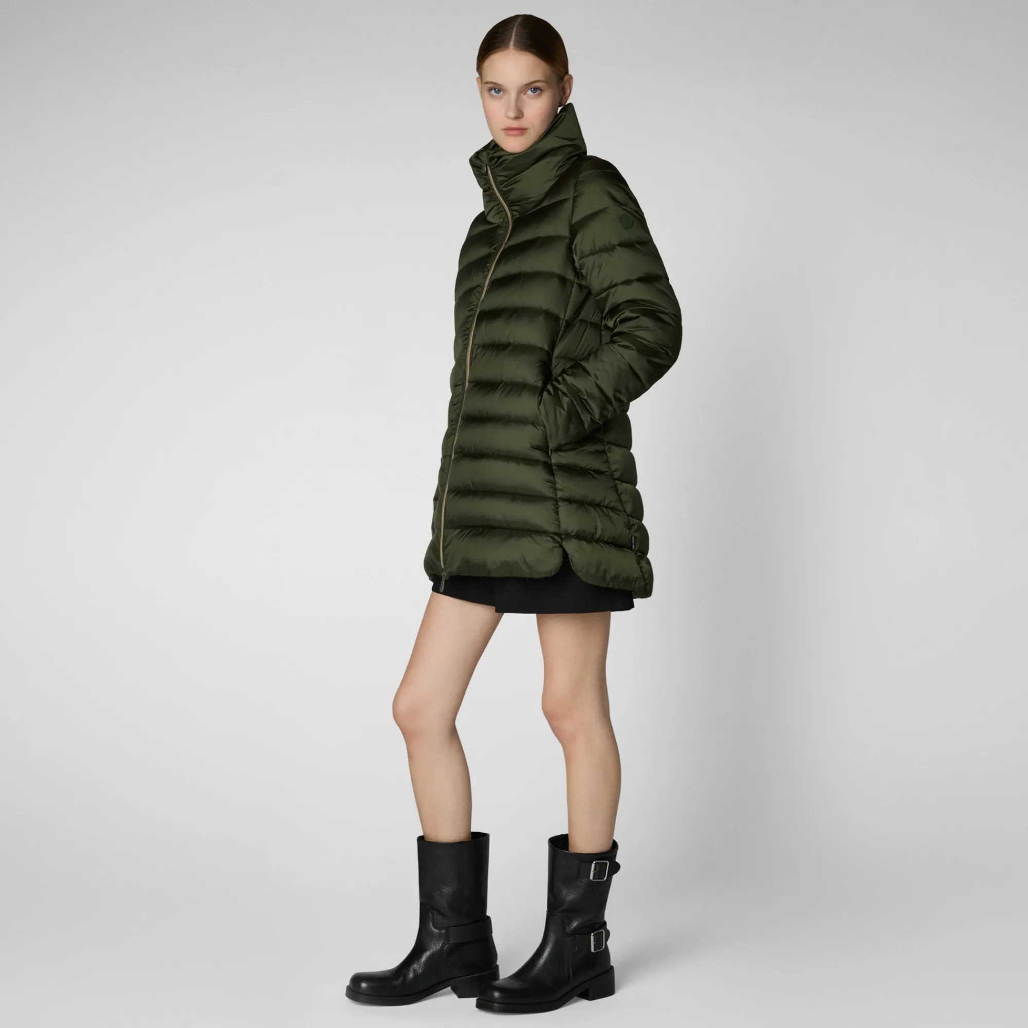 Cheap Save The Duck Women's Hooded Animal free Puffer Coat Lydia in pine green PineGreen