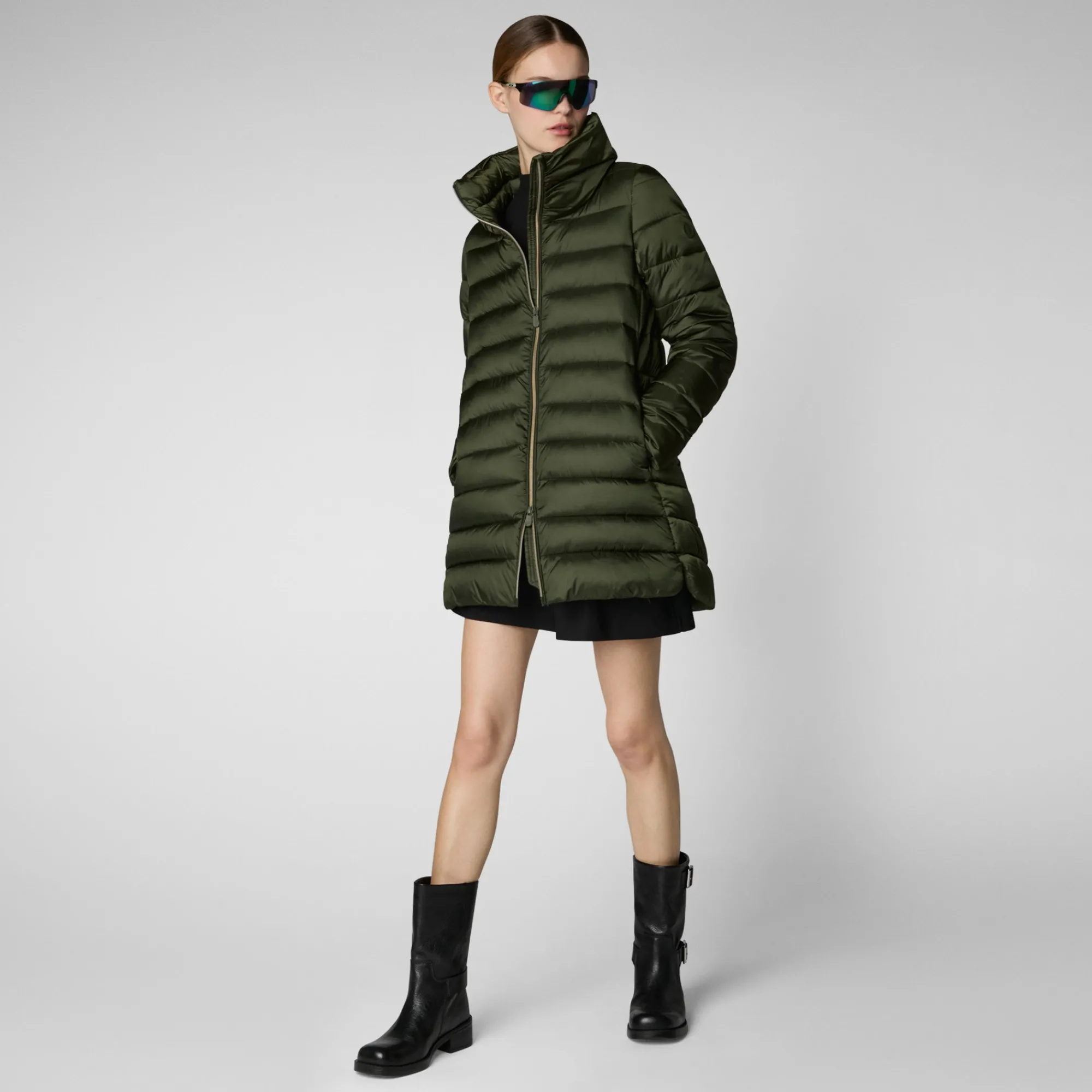 Cheap Save The Duck Women's Hooded Animal free Puffer Coat Lydia in pine green PineGreen