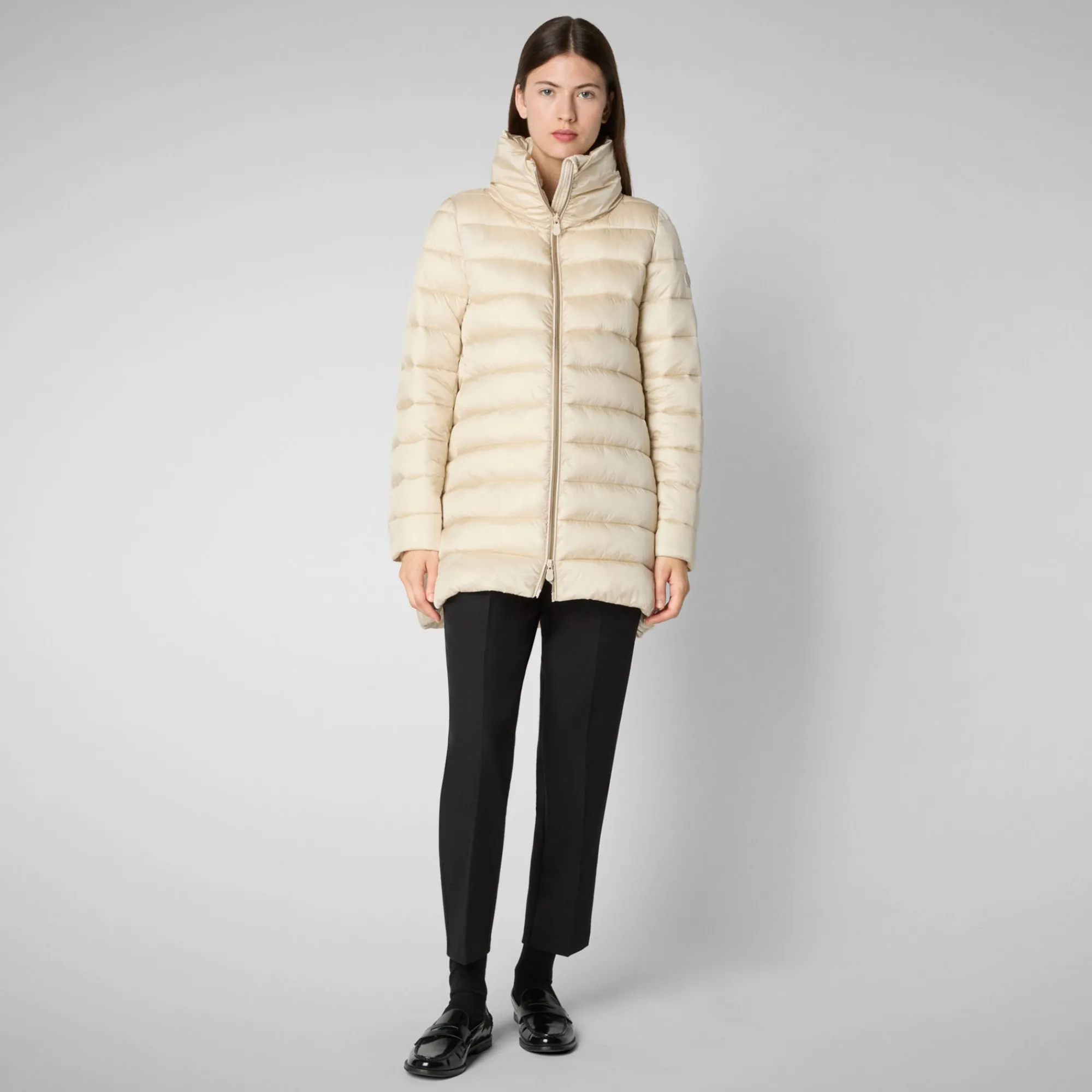 Hot Save The Duck Women's Hooded Animal free Puffer Coat Lydia in shore Beige ShoreBeige