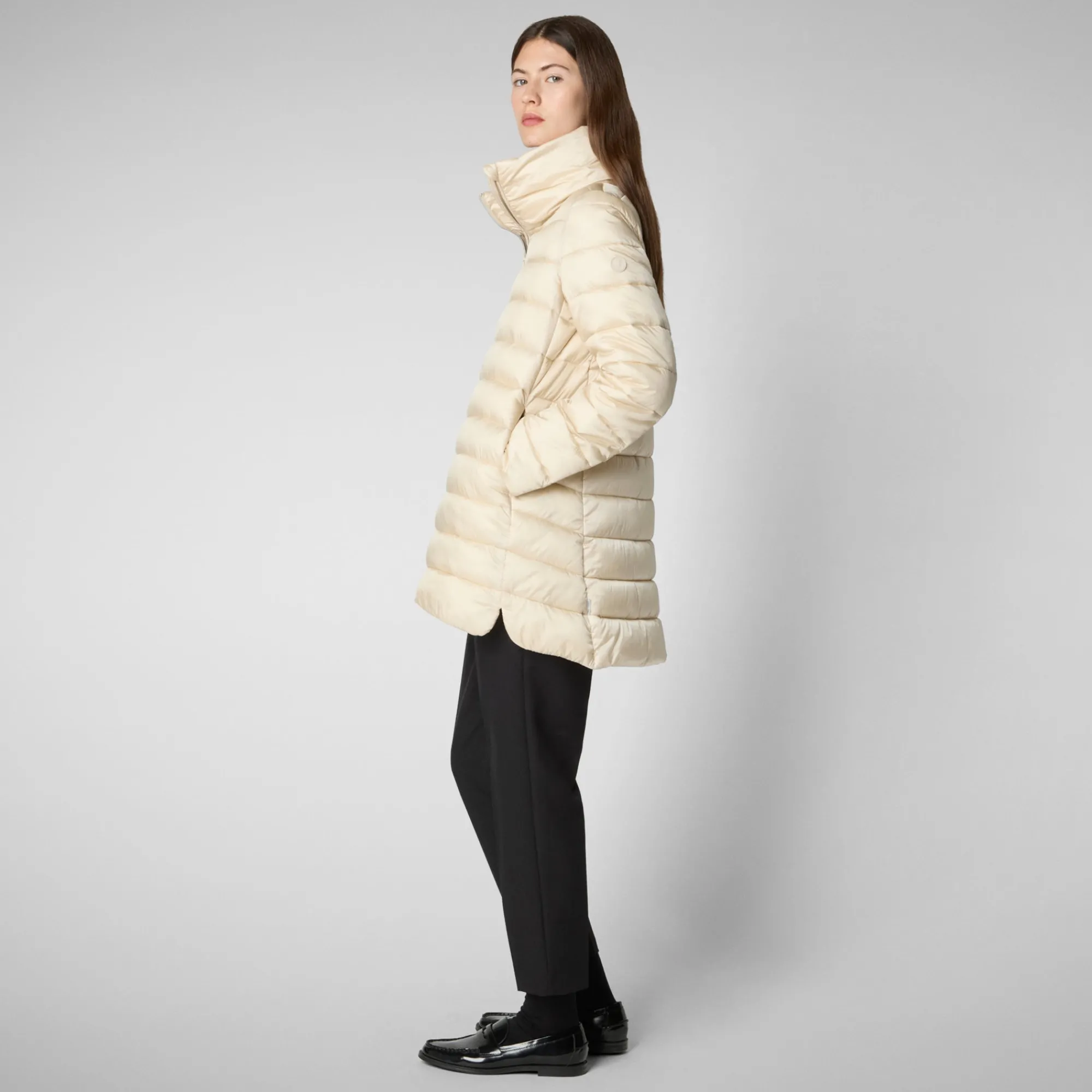 Hot Save The Duck Women's Hooded Animal free Puffer Coat Lydia in shore Beige ShoreBeige