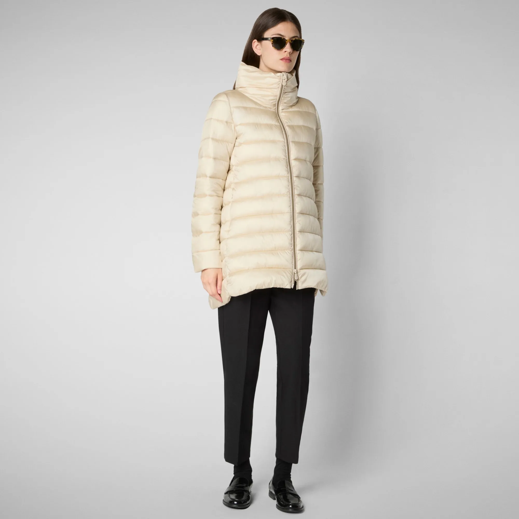 Hot Save The Duck Women's Hooded Animal free Puffer Coat Lydia in shore Beige ShoreBeige