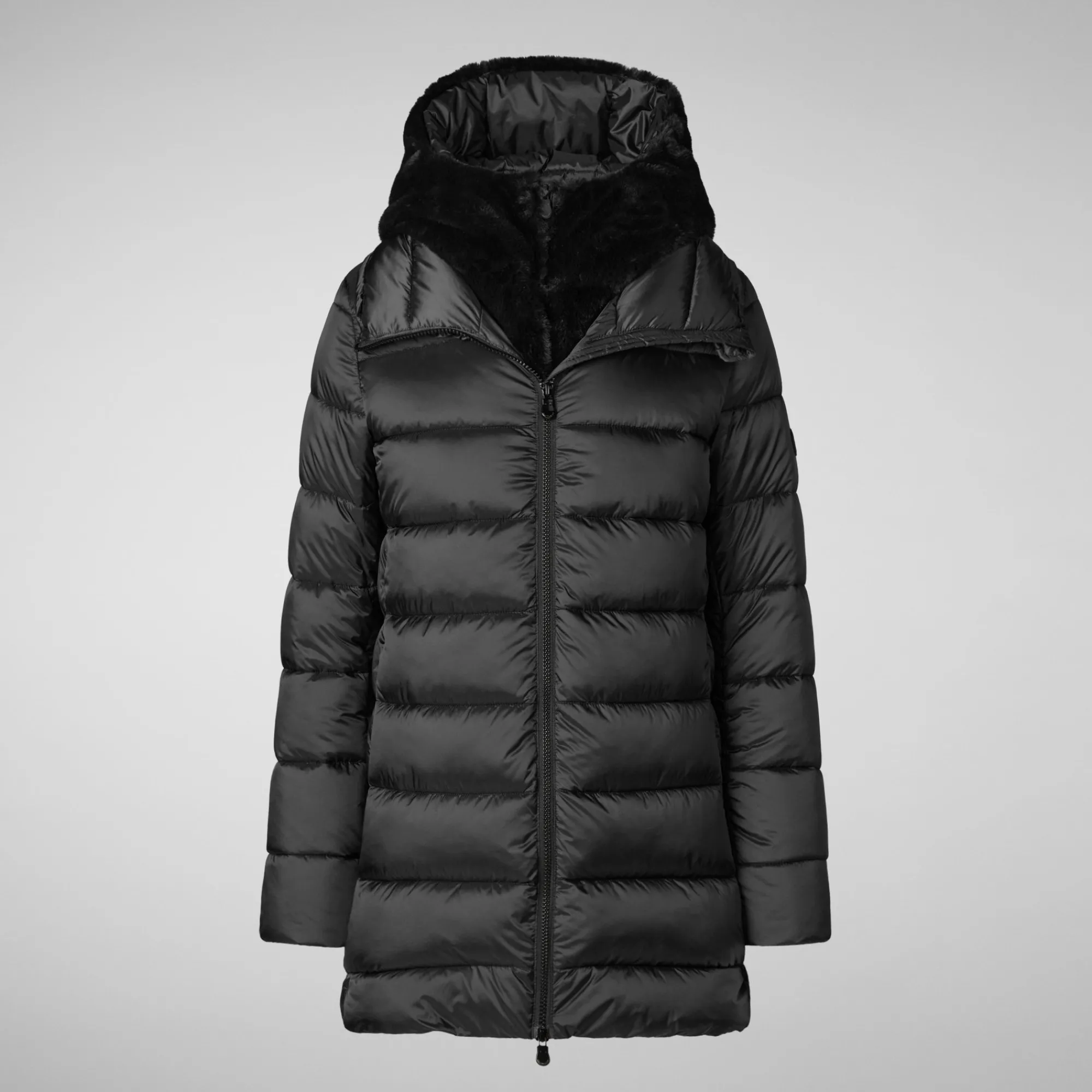 Flash Sale Save The Duck Women's Hooded Animal free Puffer Coat Matilda with Faux Fur in Black