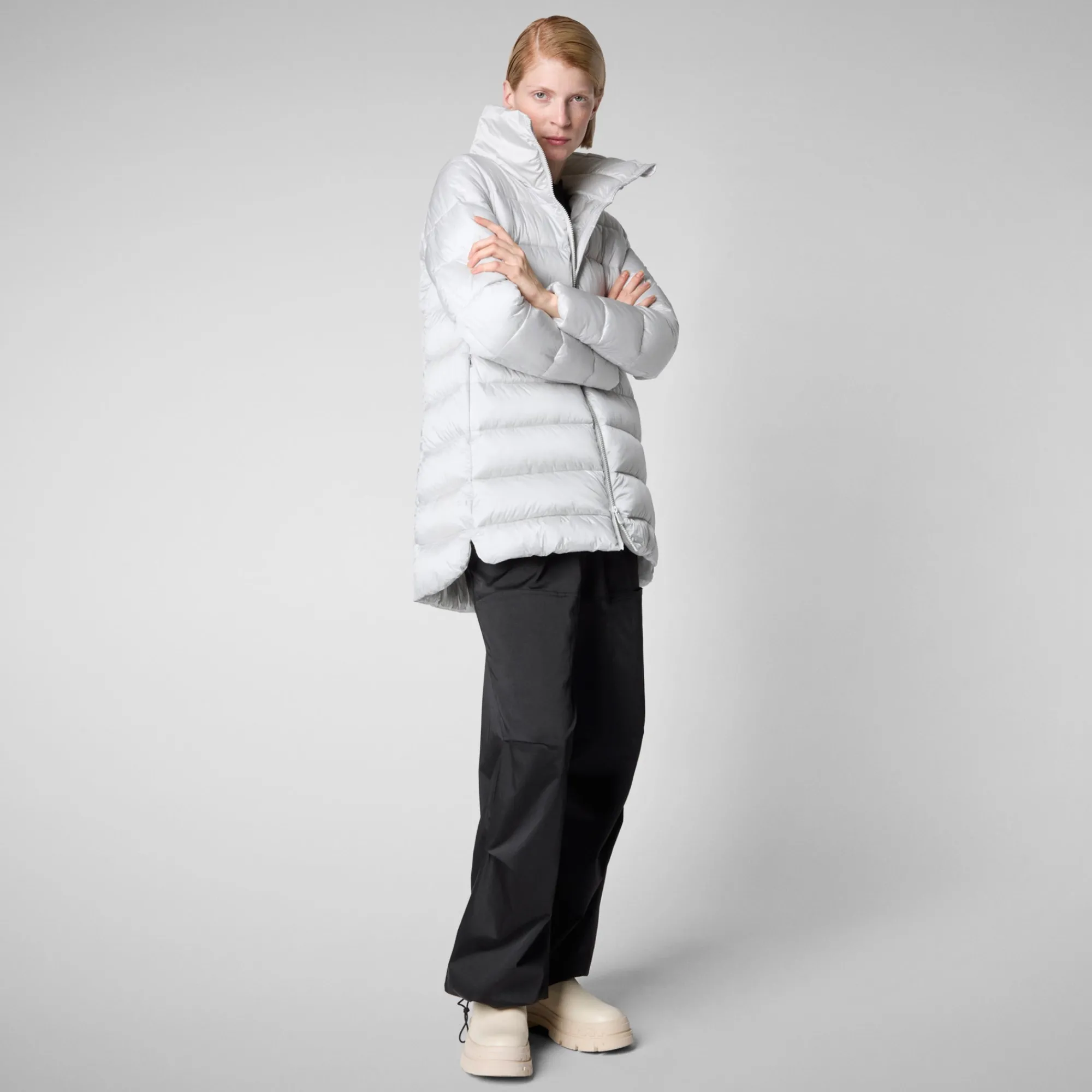 Best Save The Duck Women's Hooded Animal free Puffer Coat Matilda with Faux Fur in Fog Grey FogGrey