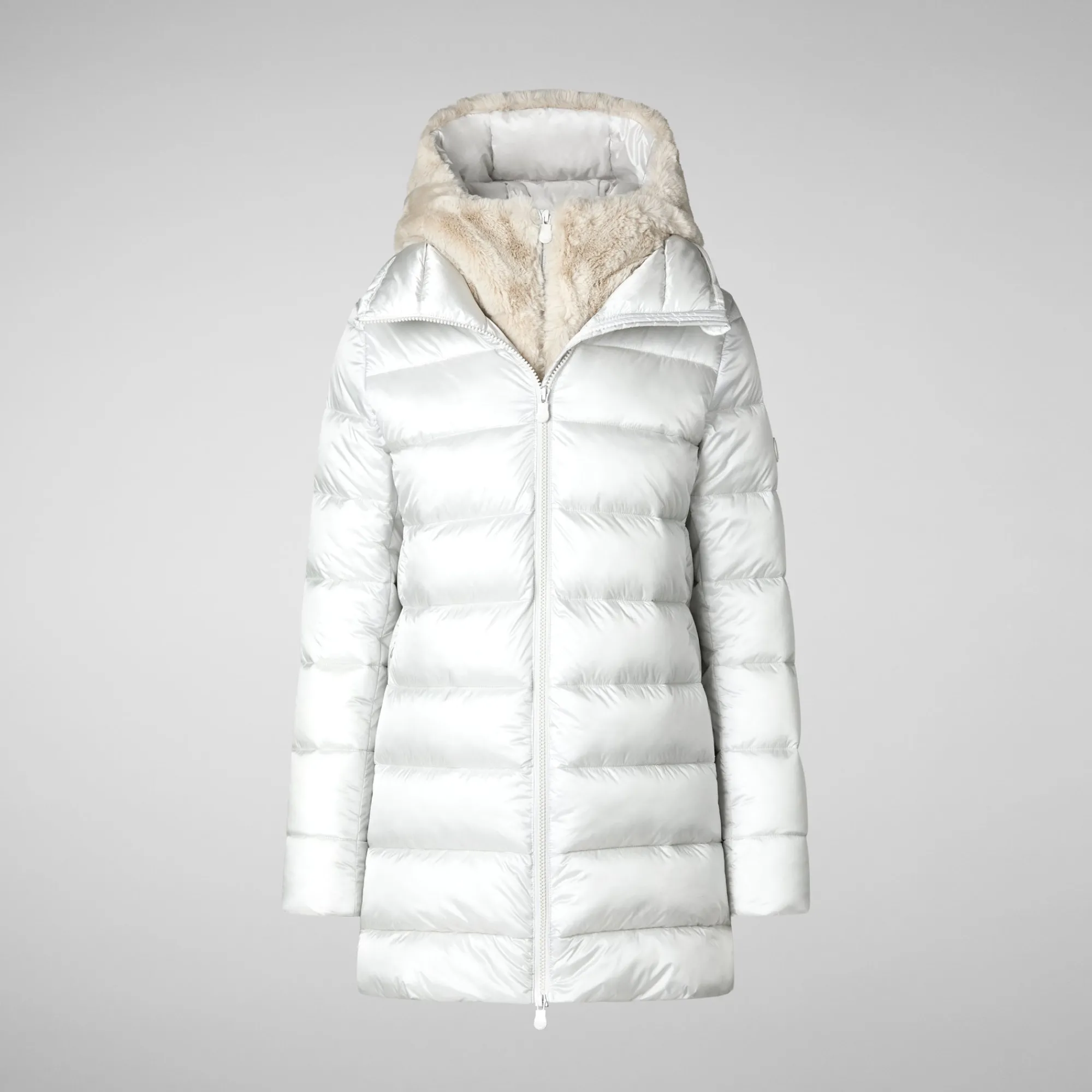 Best Save The Duck Women's Hooded Animal free Puffer Coat Matilda with Faux Fur in Fog Grey FogGrey