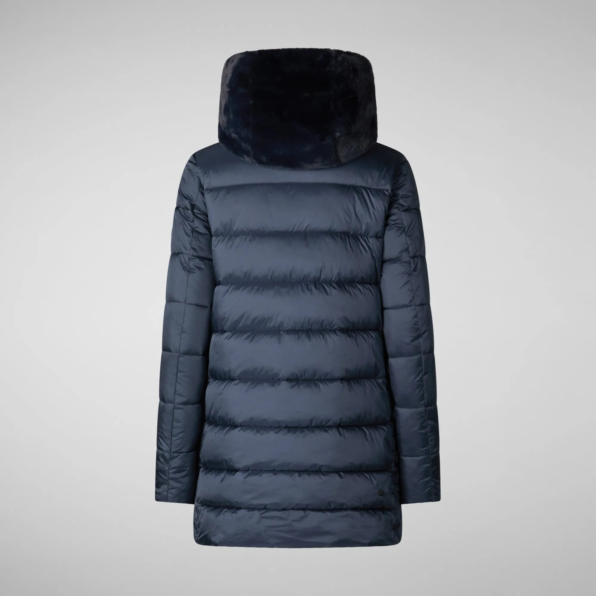 Clearance Save The Duck Women's Hooded Animal free Puffer Coat Matilda  with Faux Fur in Night Blue NightBlue