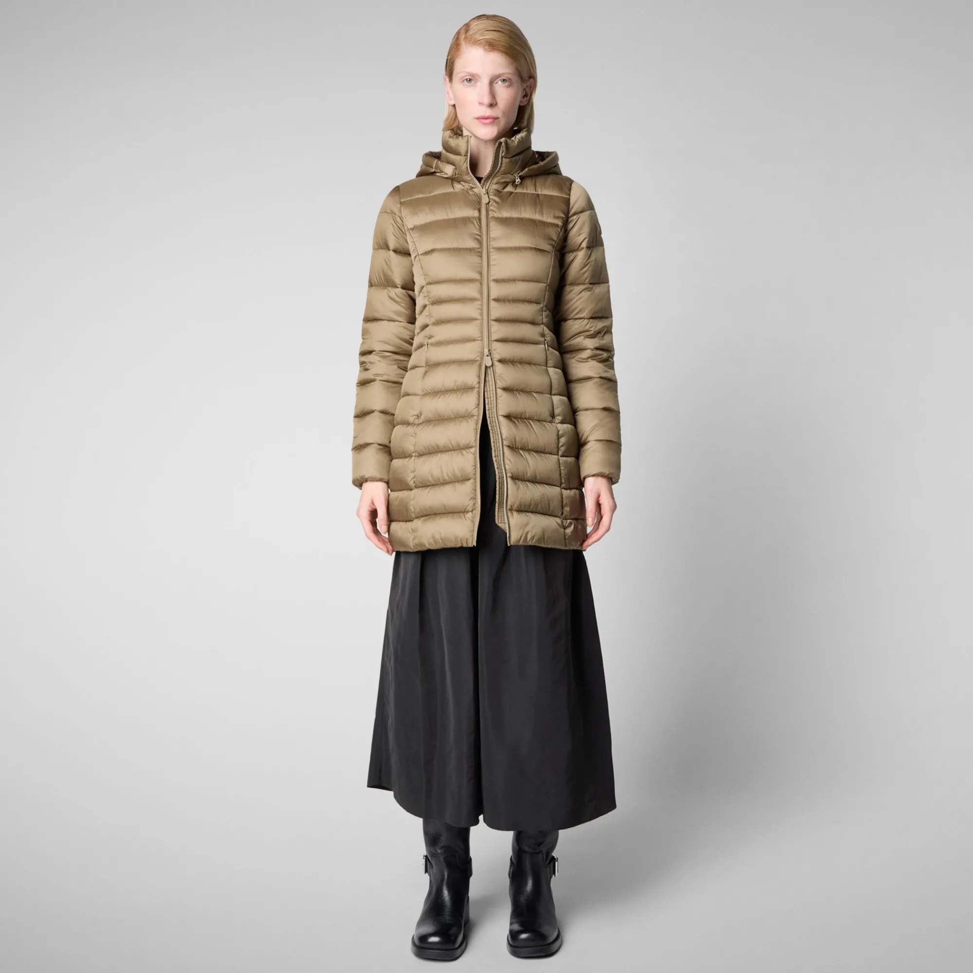 Best Save The Duck Women's Hooded Animal free Puffer Coat Reese in Husk Green HuskGreen