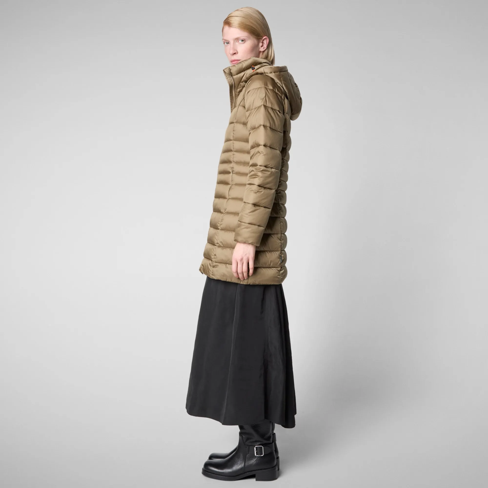 Best Save The Duck Women's Hooded Animal free Puffer Coat Reese in Husk Green HuskGreen