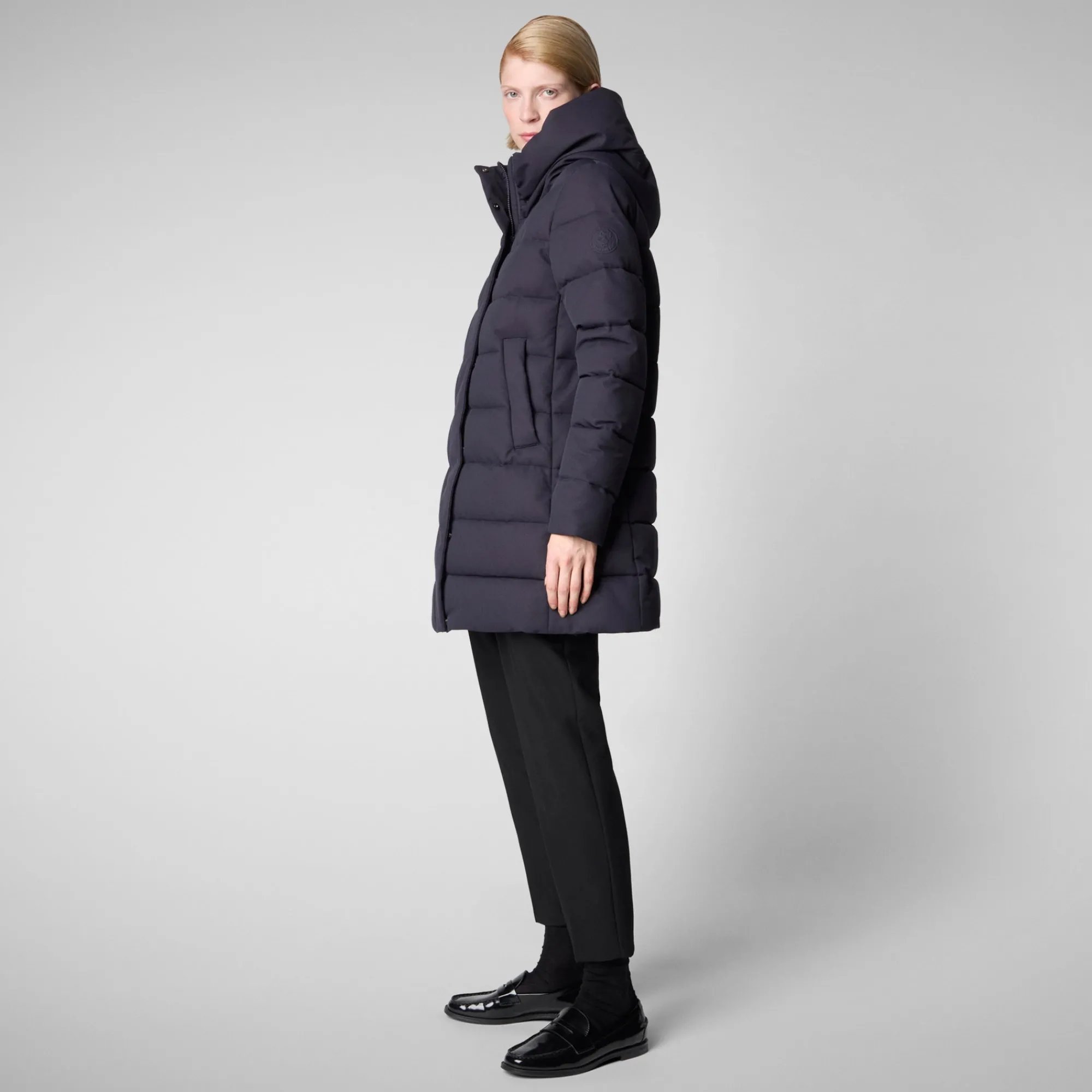 Discount Save The Duck Women's Hooded Animal free Puffer Coat Tatiana in Blue Black BlueBlack
