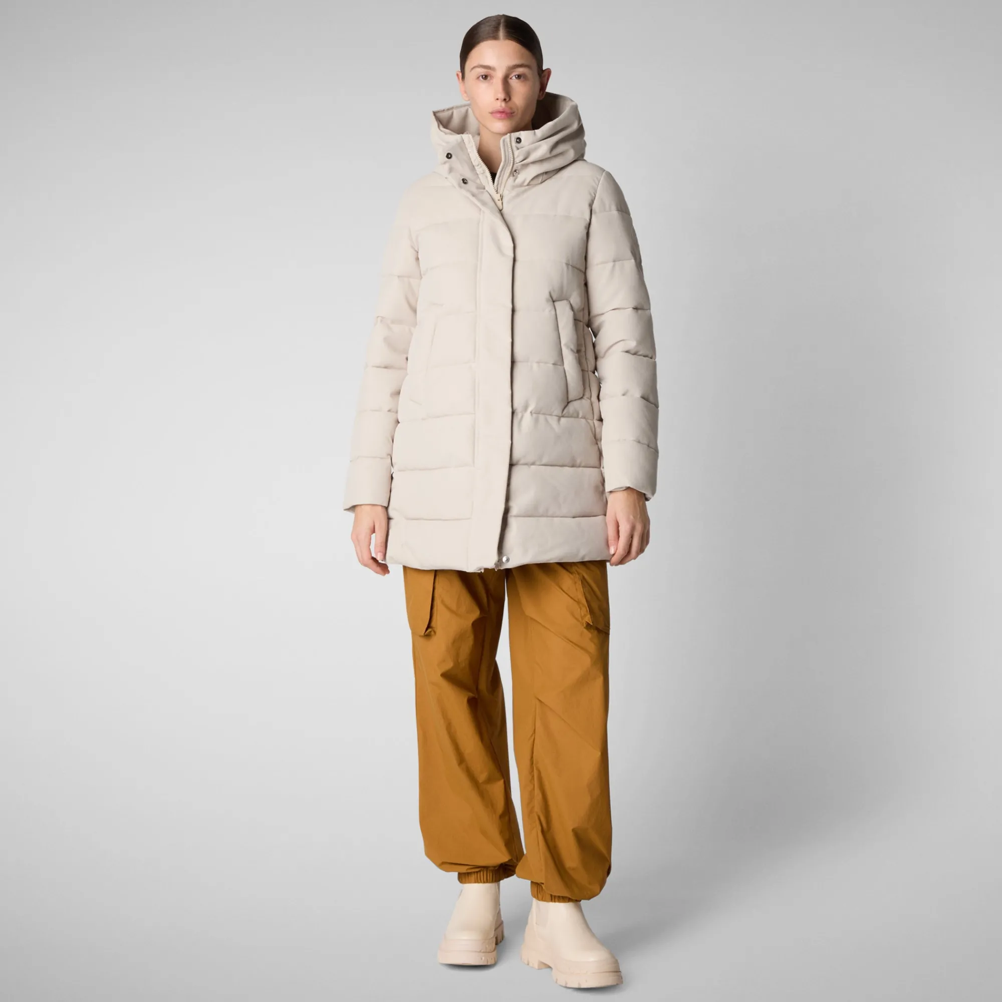 Sale Save The Duck Women's Hooded Animal free Puffer Coat Tatiana in Shore Beige ShoreBeige