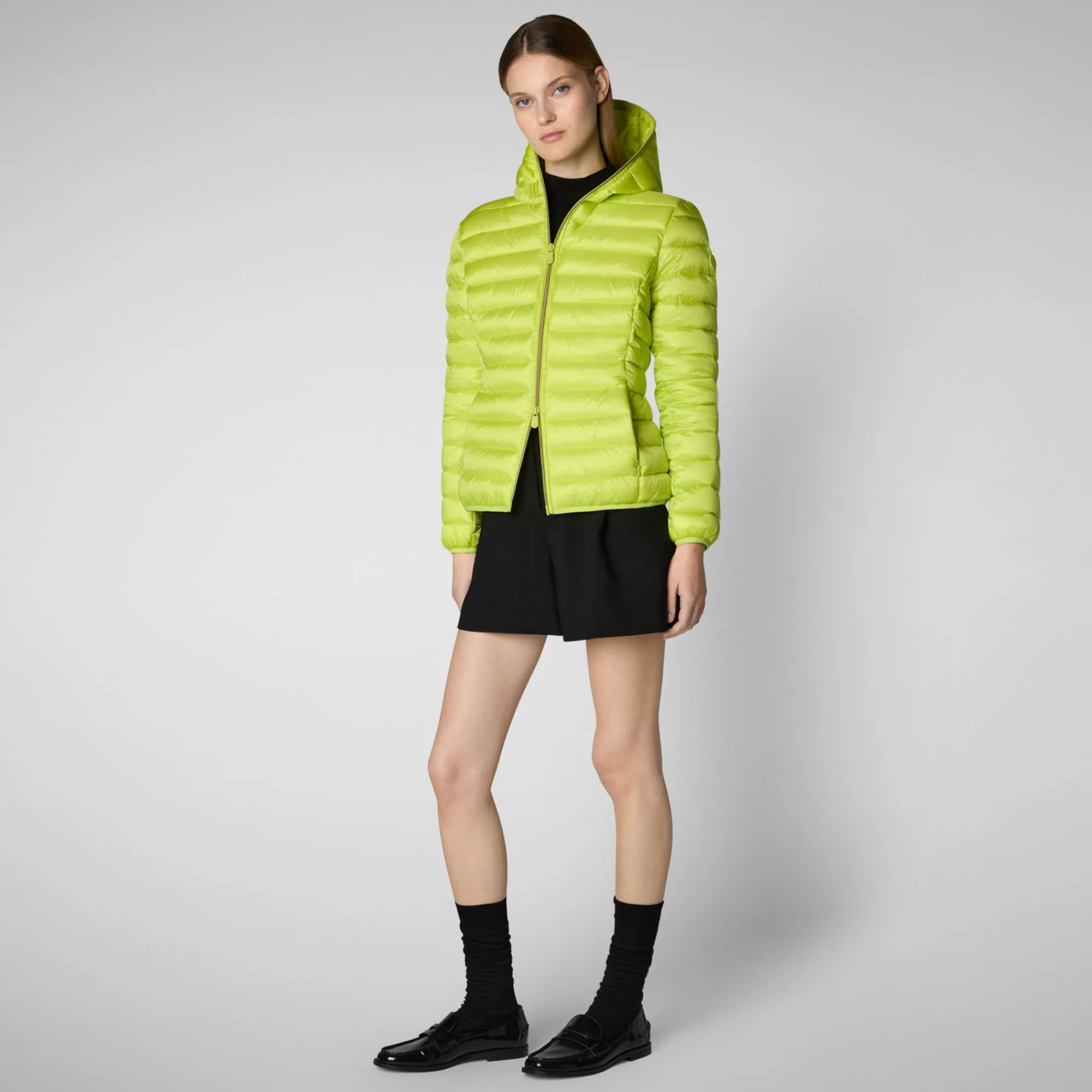 Clearance Save The Duck Women's Hooded Animal free Puffer Jacket Alexis in Lichen Green LichenGreen