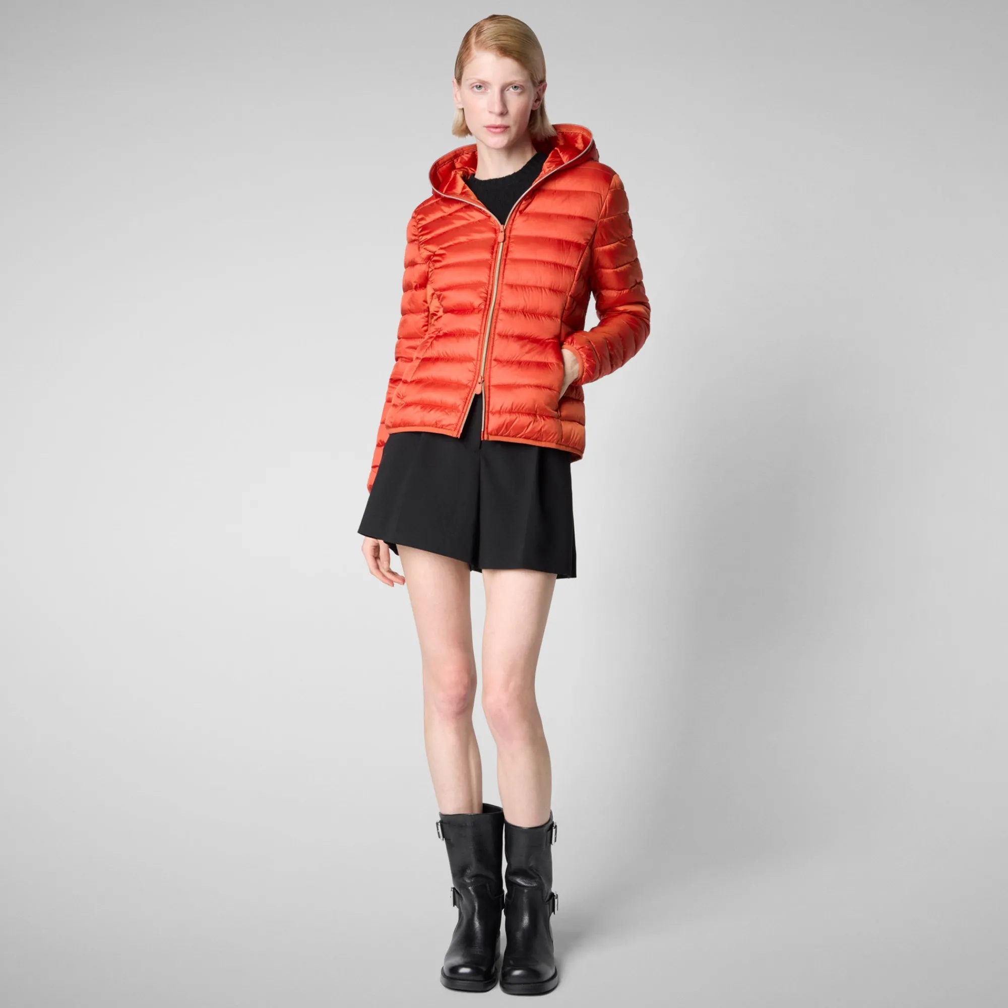 Store Save The Duck Women's Hooded Animal free Puffer Jacket Alexis in Maple Orange MapleOrange