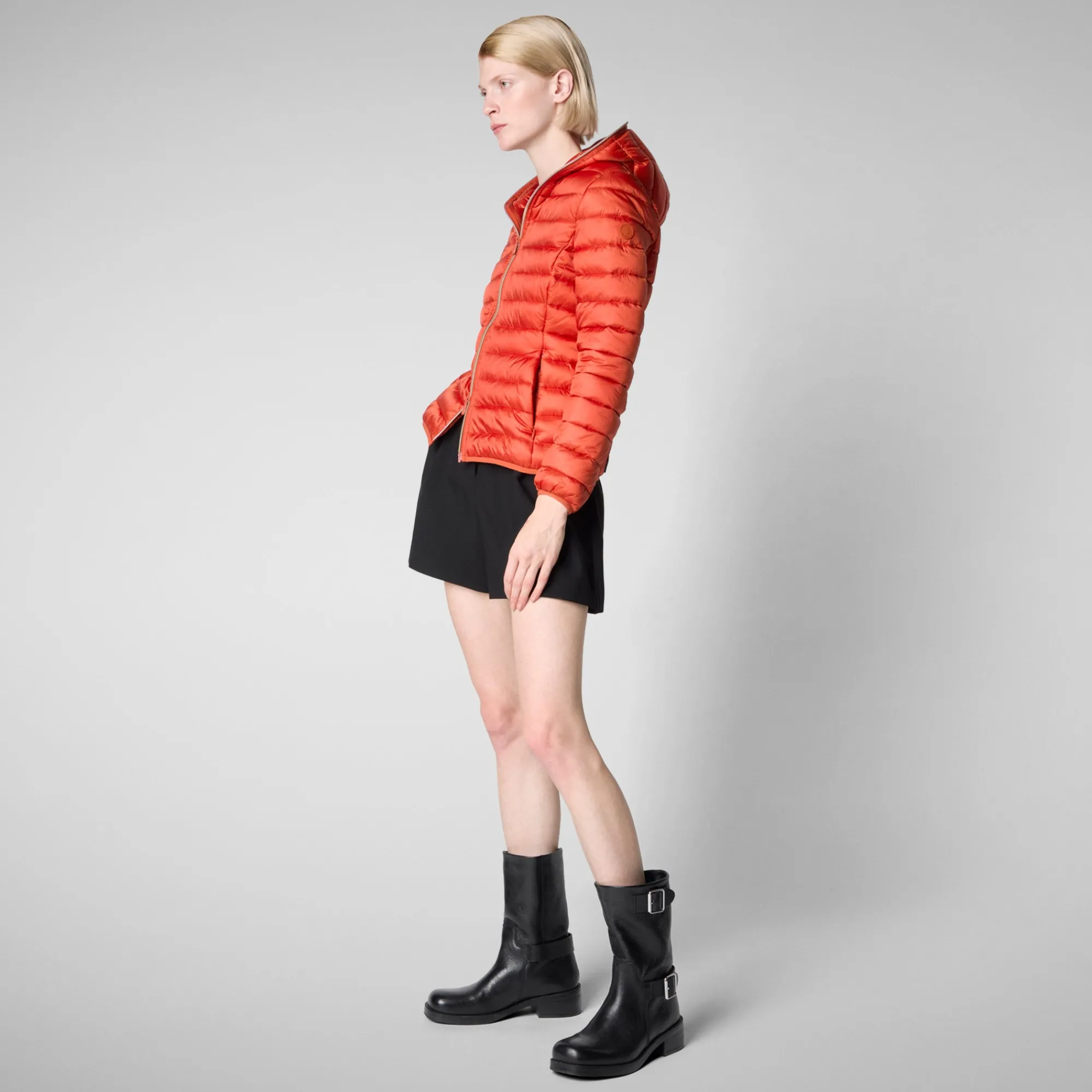 Store Save The Duck Women's Hooded Animal free Puffer Jacket Alexis in Maple Orange MapleOrange