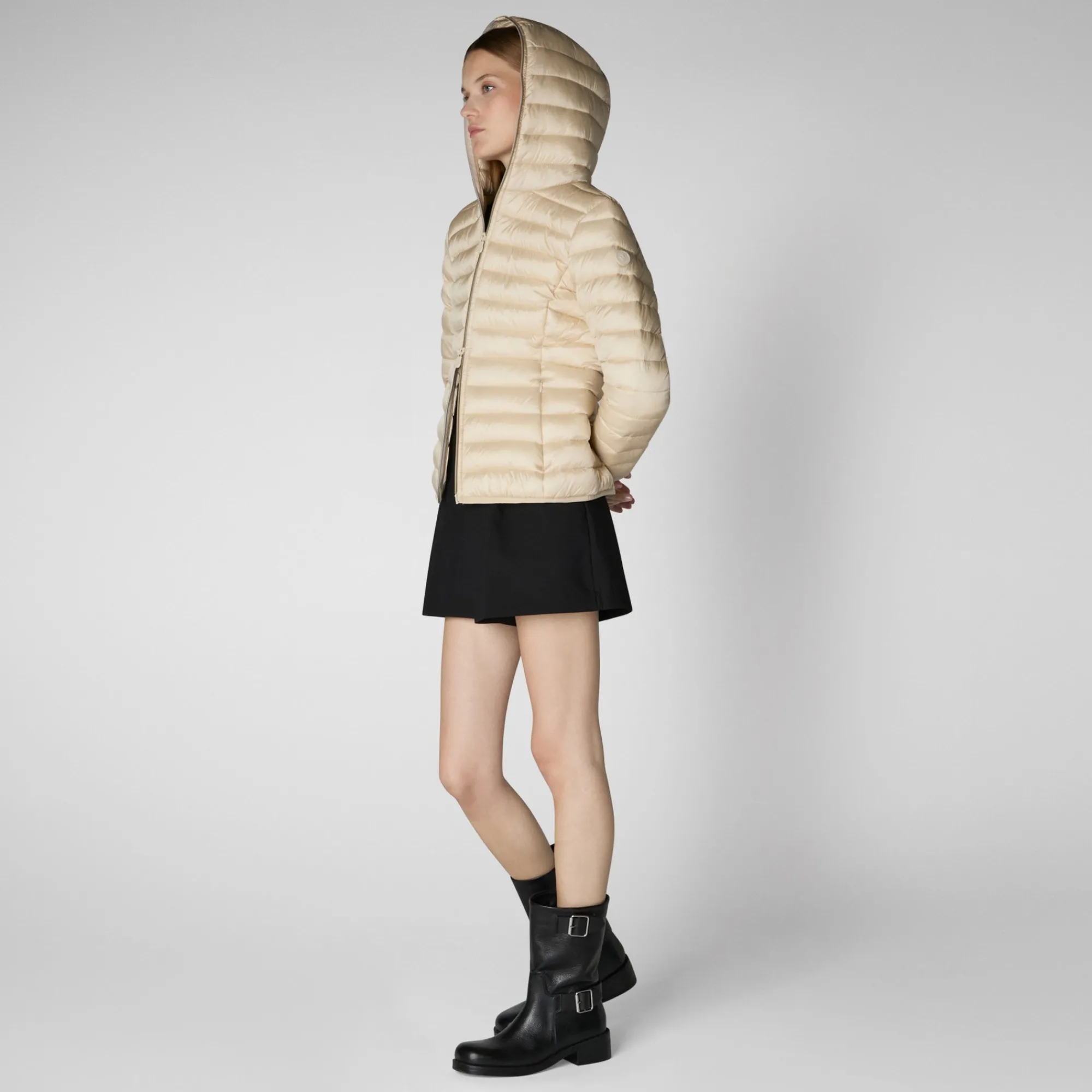 Fashion Save The Duck Women's Hooded Animal free Puffer Jacket Alexis in Shore Beige ShoreBeige