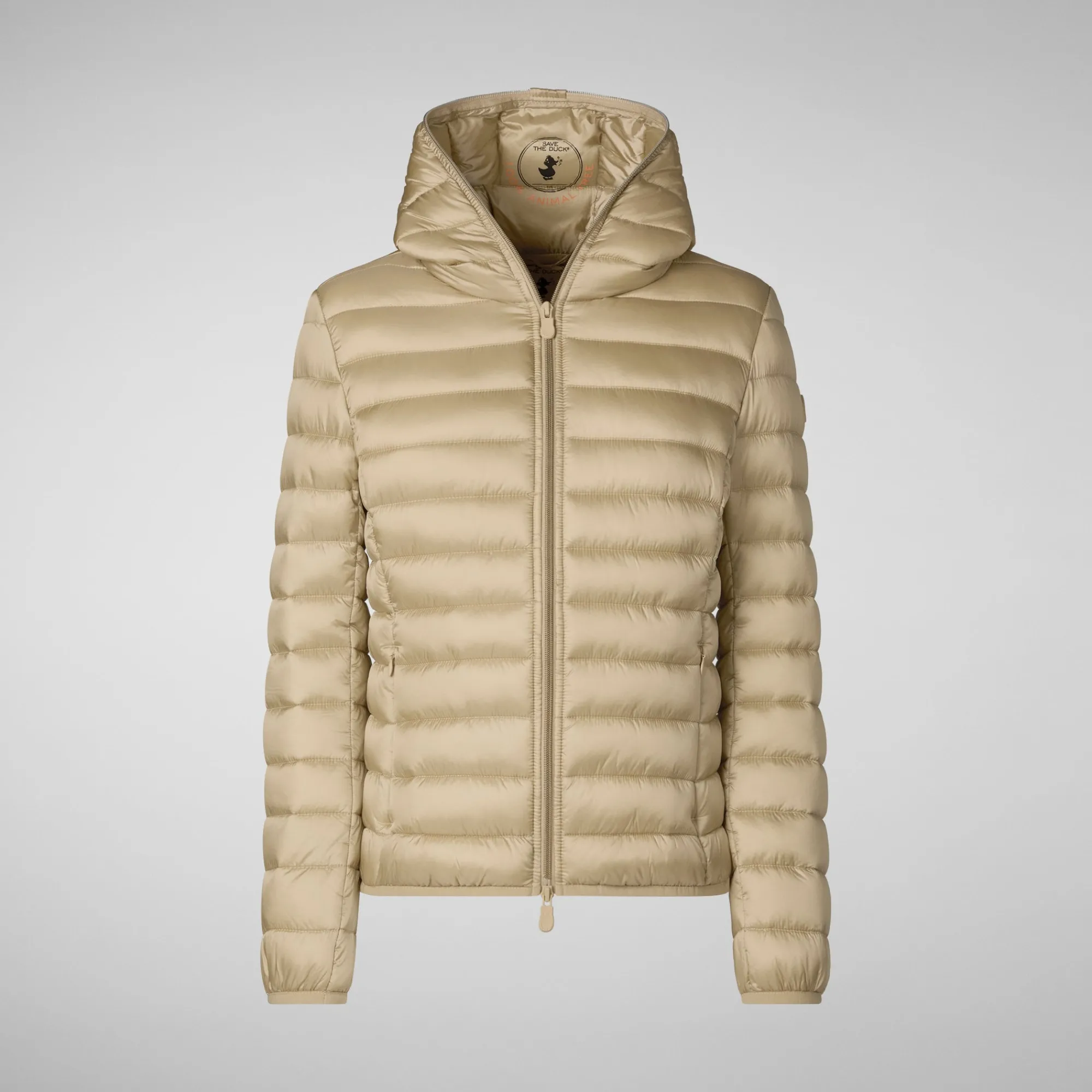 New Save The Duck Women's Hooded Animal free Puffer Jacket Alexis  in Wood Beige WoodBeige