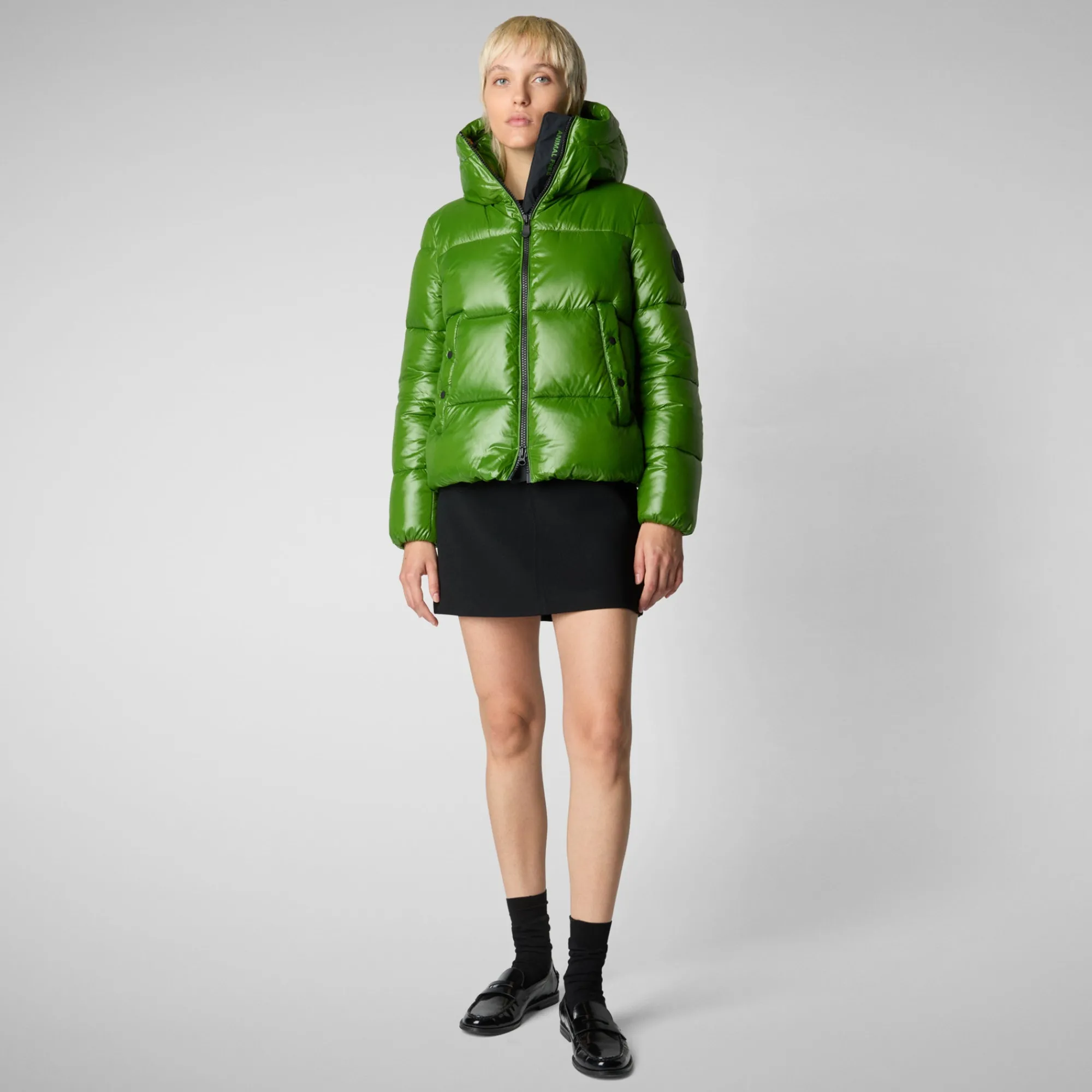 Online Save The Duck Women's Hooded Animal free Puffer Jacket Biddy in Grass Green GrassGreen