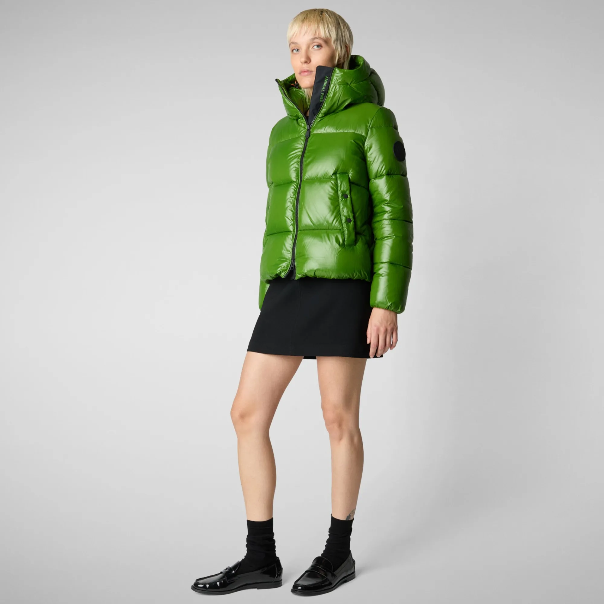 Online Save The Duck Women's Hooded Animal free Puffer Jacket Biddy in Grass Green GrassGreen