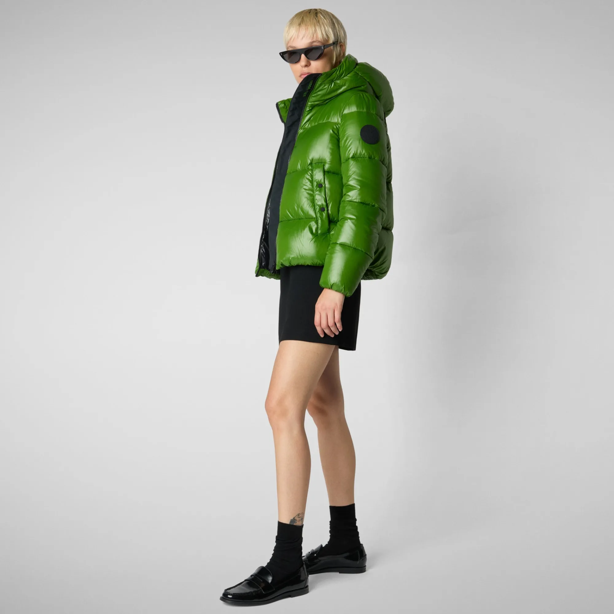 Online Save The Duck Women's Hooded Animal free Puffer Jacket Biddy in Grass Green GrassGreen