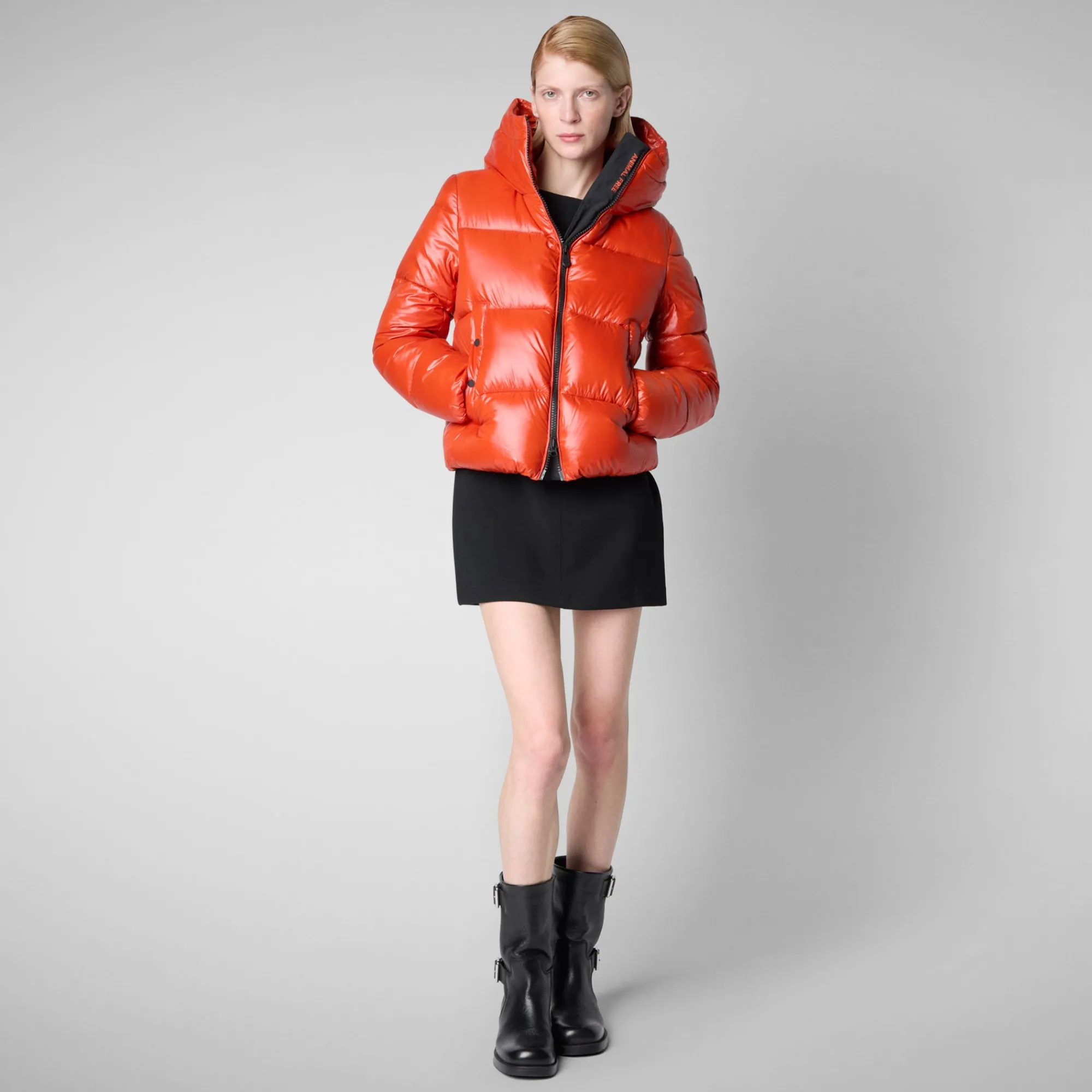 Store Save The Duck Women's Hooded Animal free Puffer Jacket Biddy in Maple Orange MapleOrange