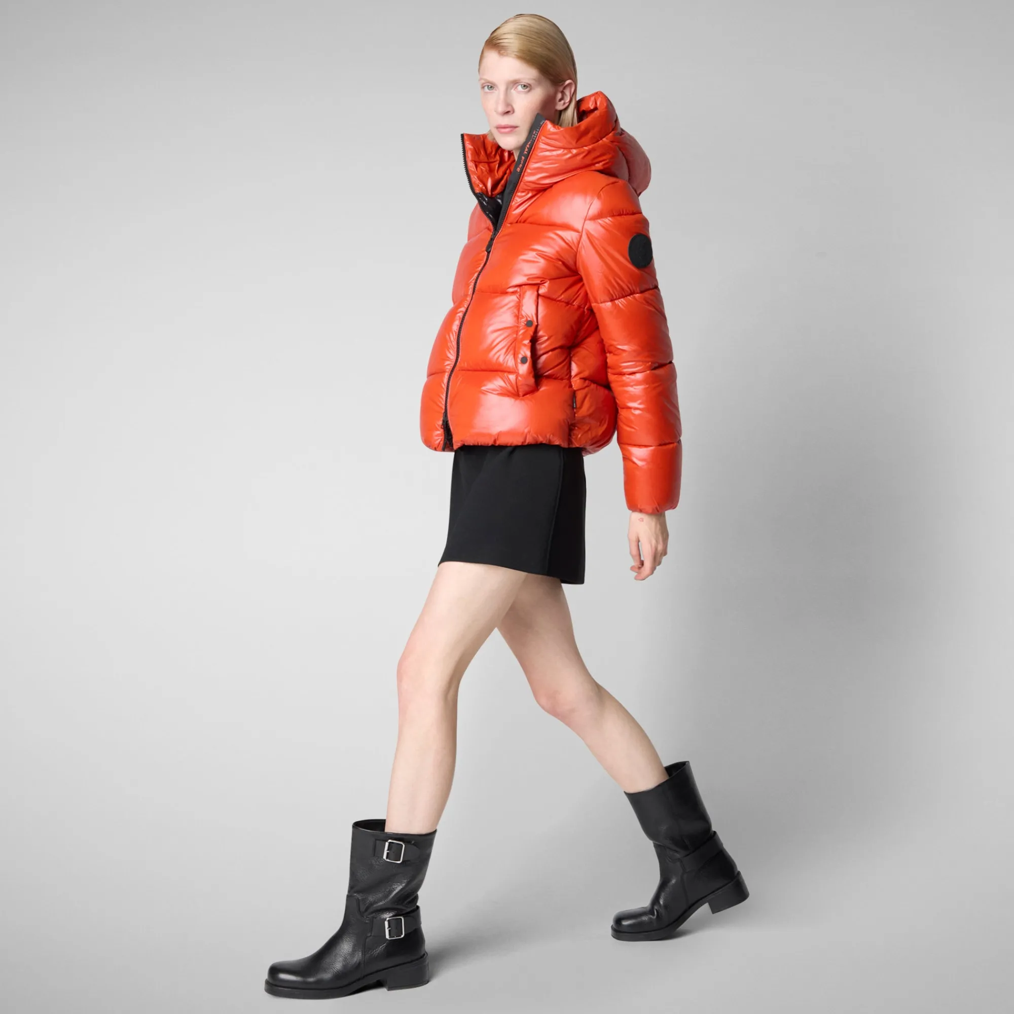 Store Save The Duck Women's Hooded Animal free Puffer Jacket Biddy in Maple Orange MapleOrange