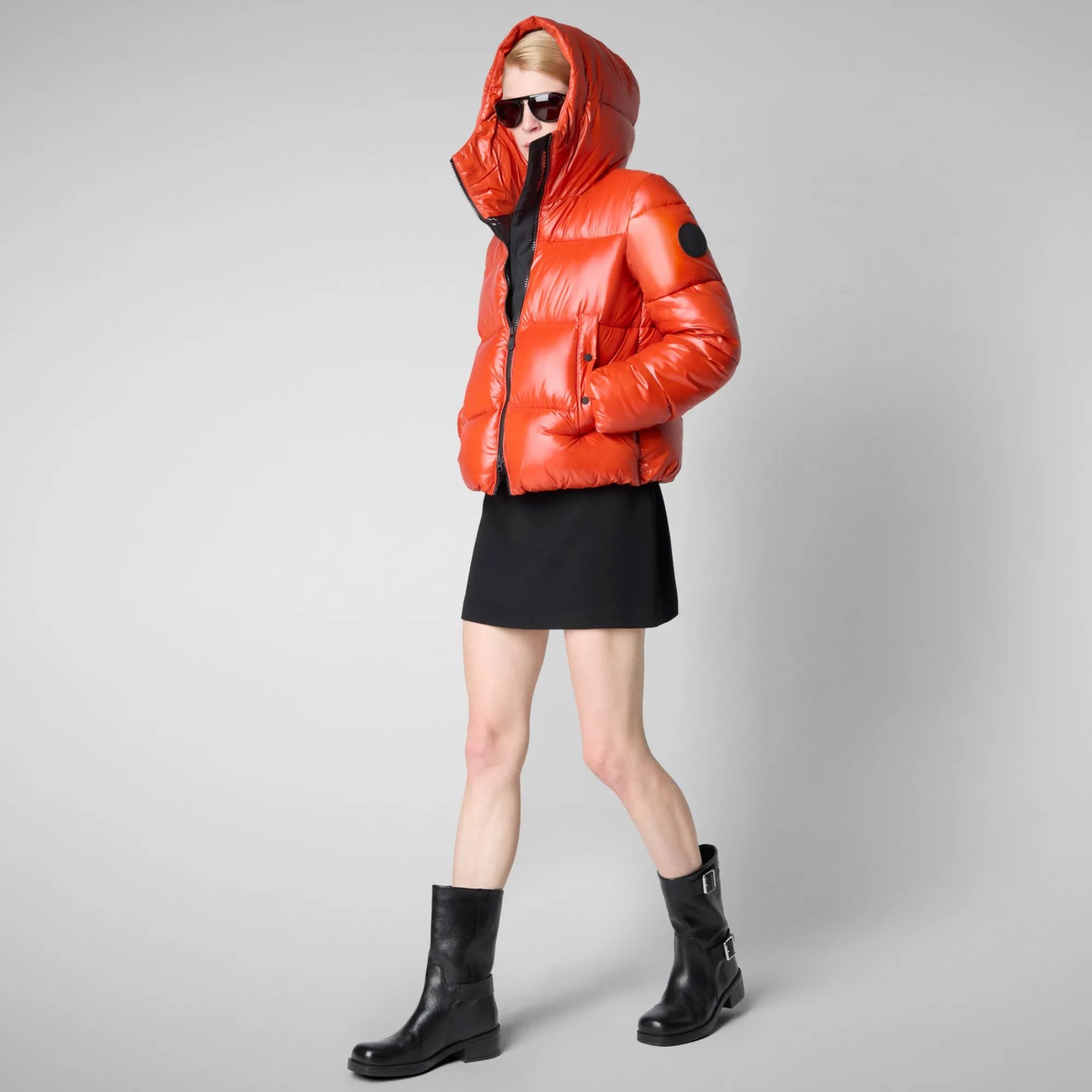 Store Save The Duck Women's Hooded Animal free Puffer Jacket Biddy in Maple Orange MapleOrange