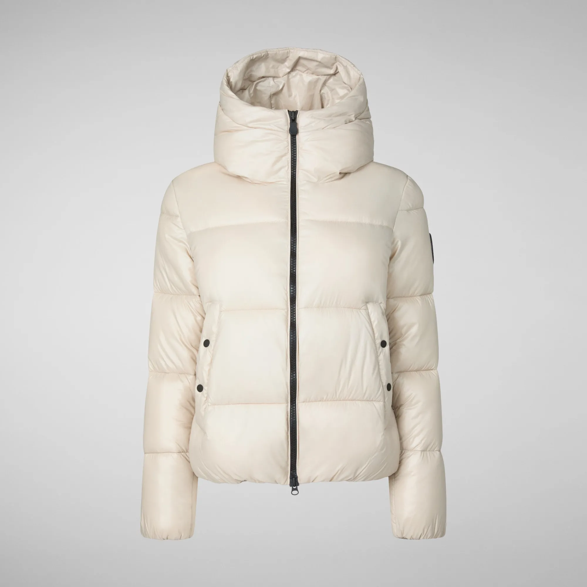 Sale Save The Duck Women's Hooded Animal free Puffer Jacket Biddy in Rainy Beige RainyBeige