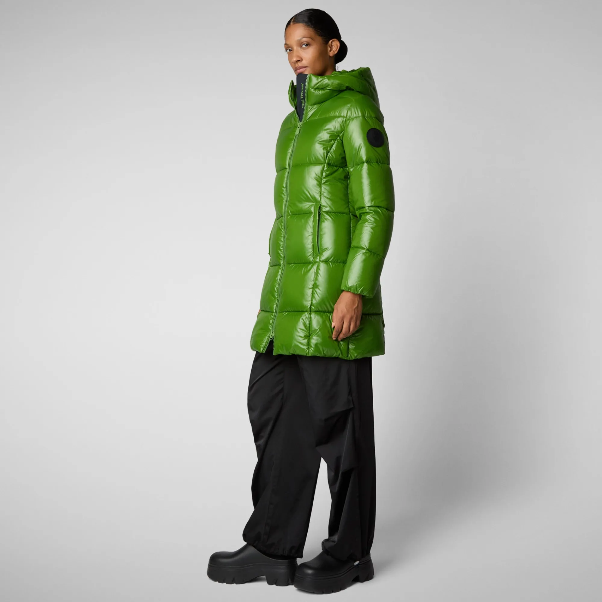 Online Save The Duck Women's Hooded Animal free Puffer Jacket Ines in Grass Green GrassGreen