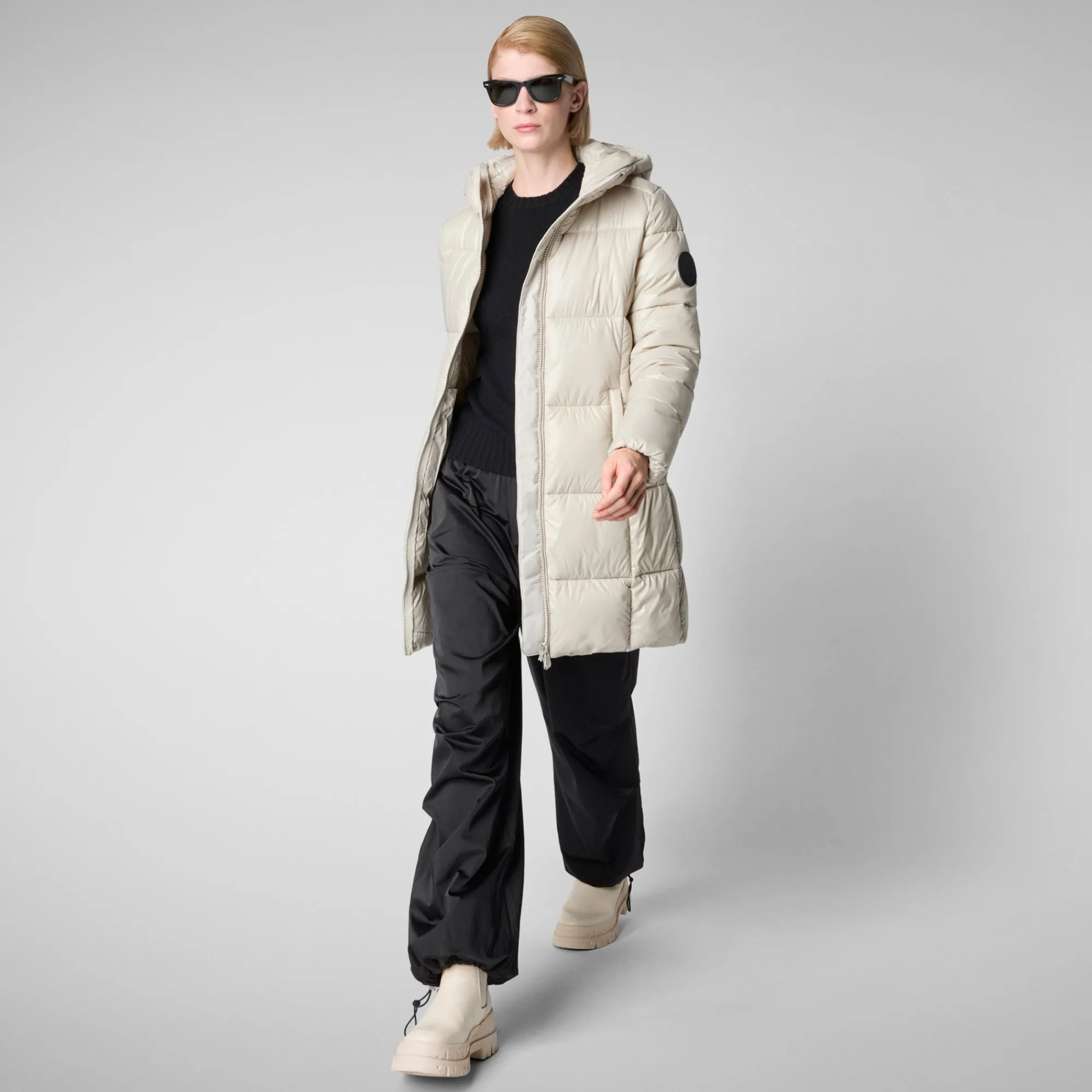 Cheap Save The Duck Women's Hooded Animal free Puffer Jacket Ines in Rainy Beige RainyBeige