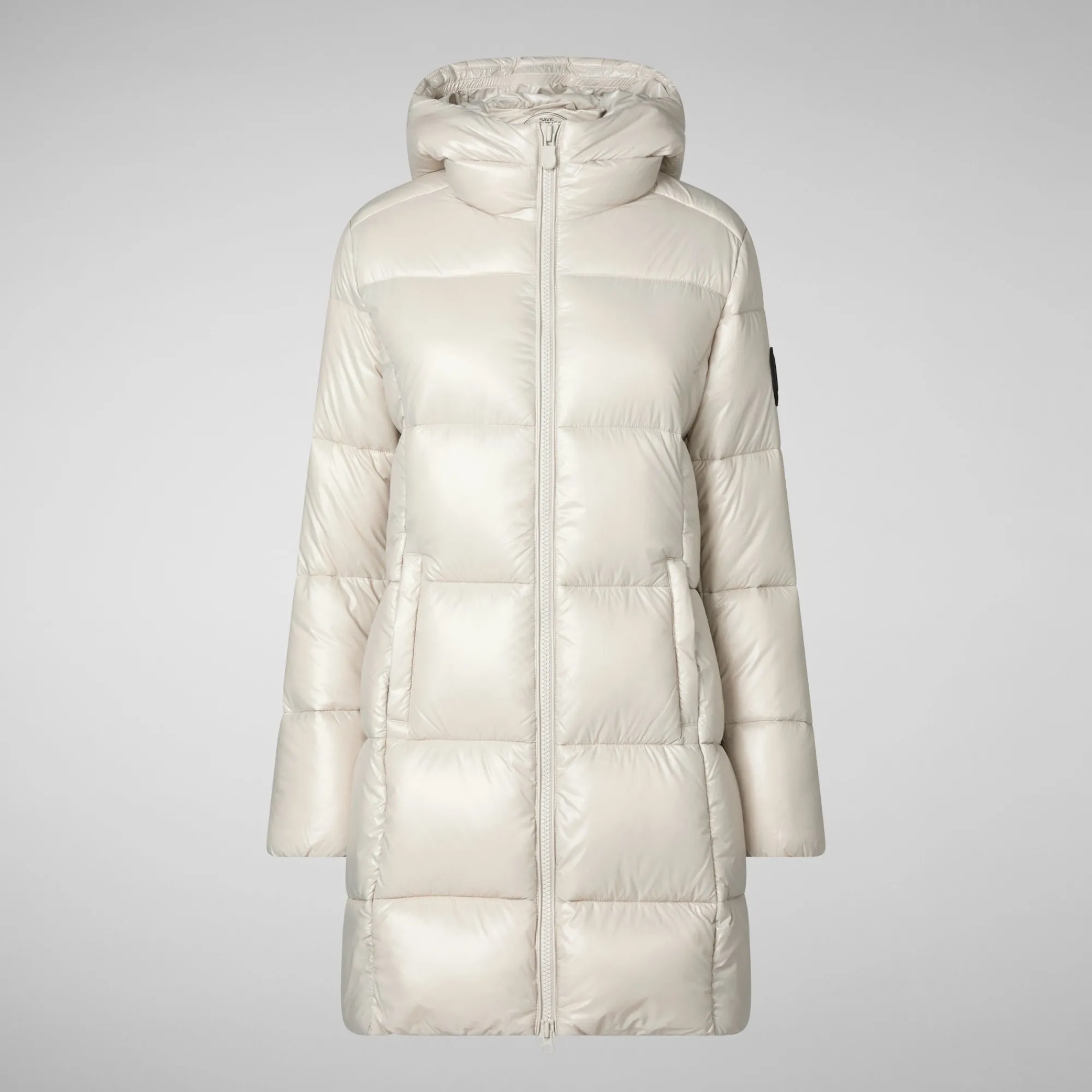 Cheap Save The Duck Women's Hooded Animal free Puffer Jacket Ines in Rainy Beige RainyBeige